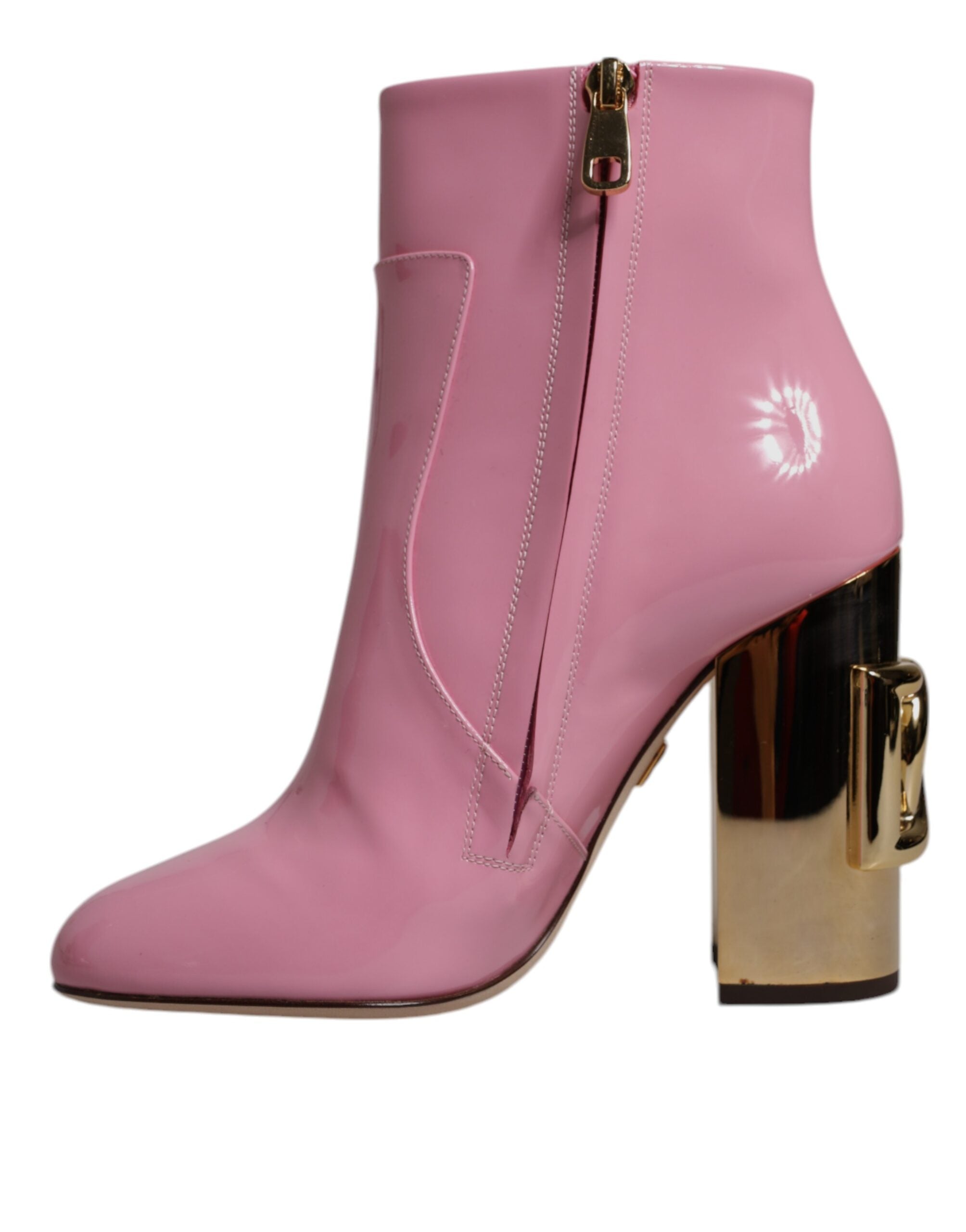 Pink Patent Leather Heel Mid Calf Boots Shoes