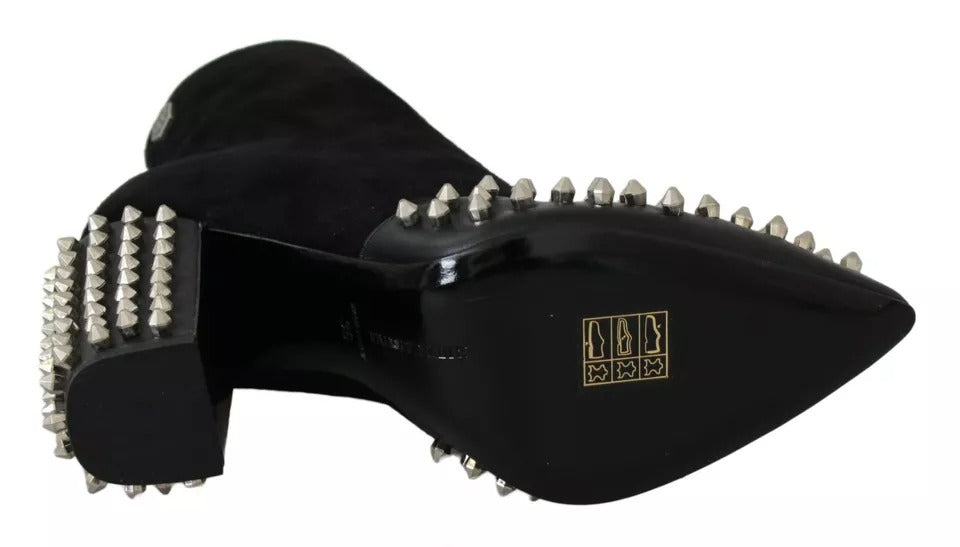 Black Suede Studded Heels Ankle Boots Shoes