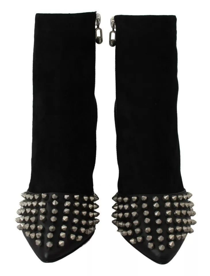 Black Suede Studded Heels Ankle Boots Shoes