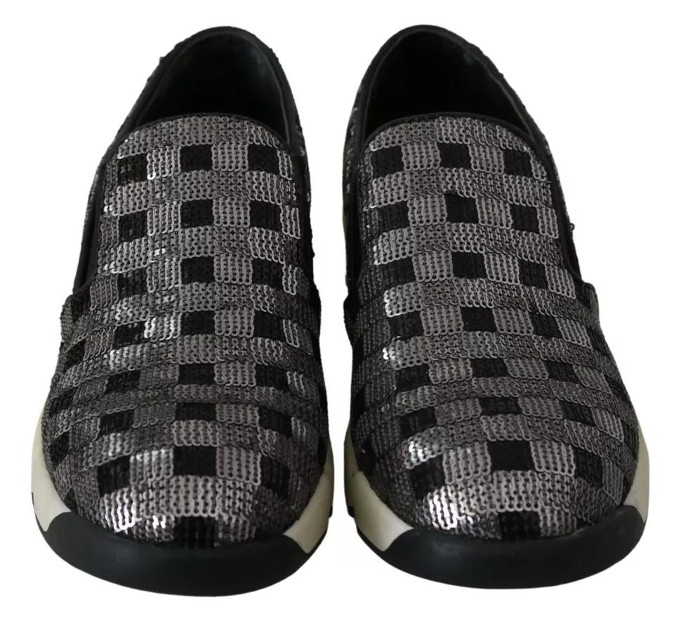 Silver Black Slip-on Sequence Design Sneakers Shoes