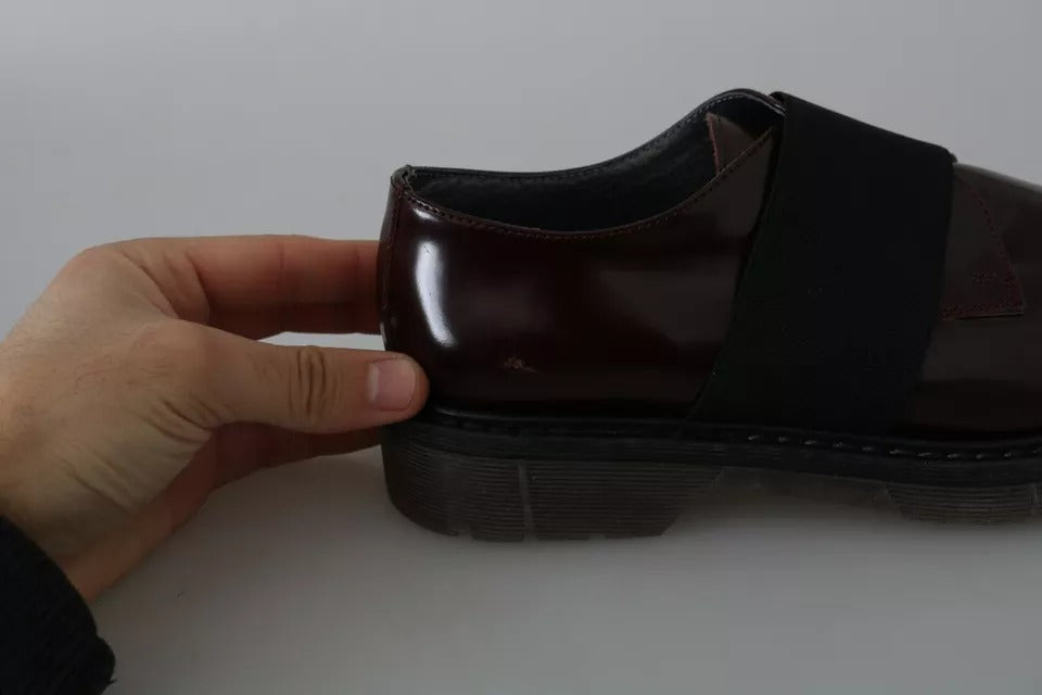 Dark Brown Leather Elastic Strap Shoes