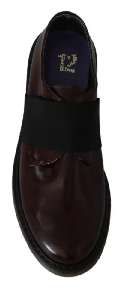 Dark Brown Leather Elastic Strap Shoes