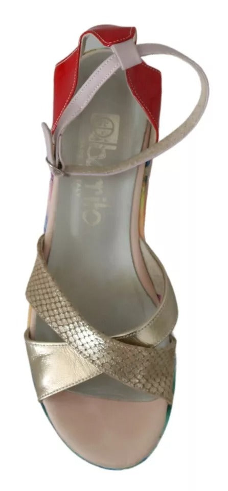 Multicolor Leather Ankle Strap Wedge Heel Sandals Shoes