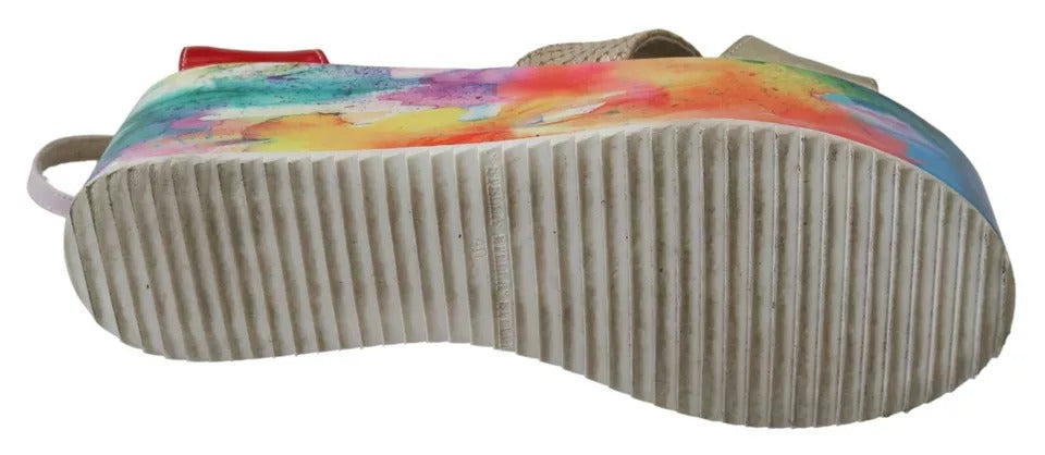 Multicolor Leather Ankle Strap Wedge Heel Sandals Shoes