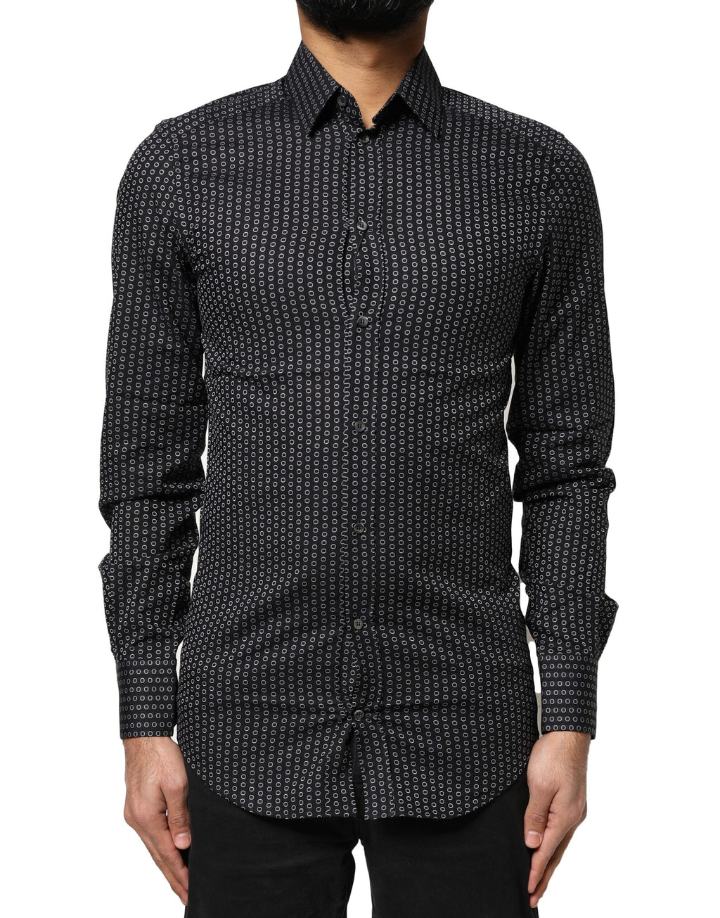 Black GOLD Patterned Cotton Men Dress Shirt