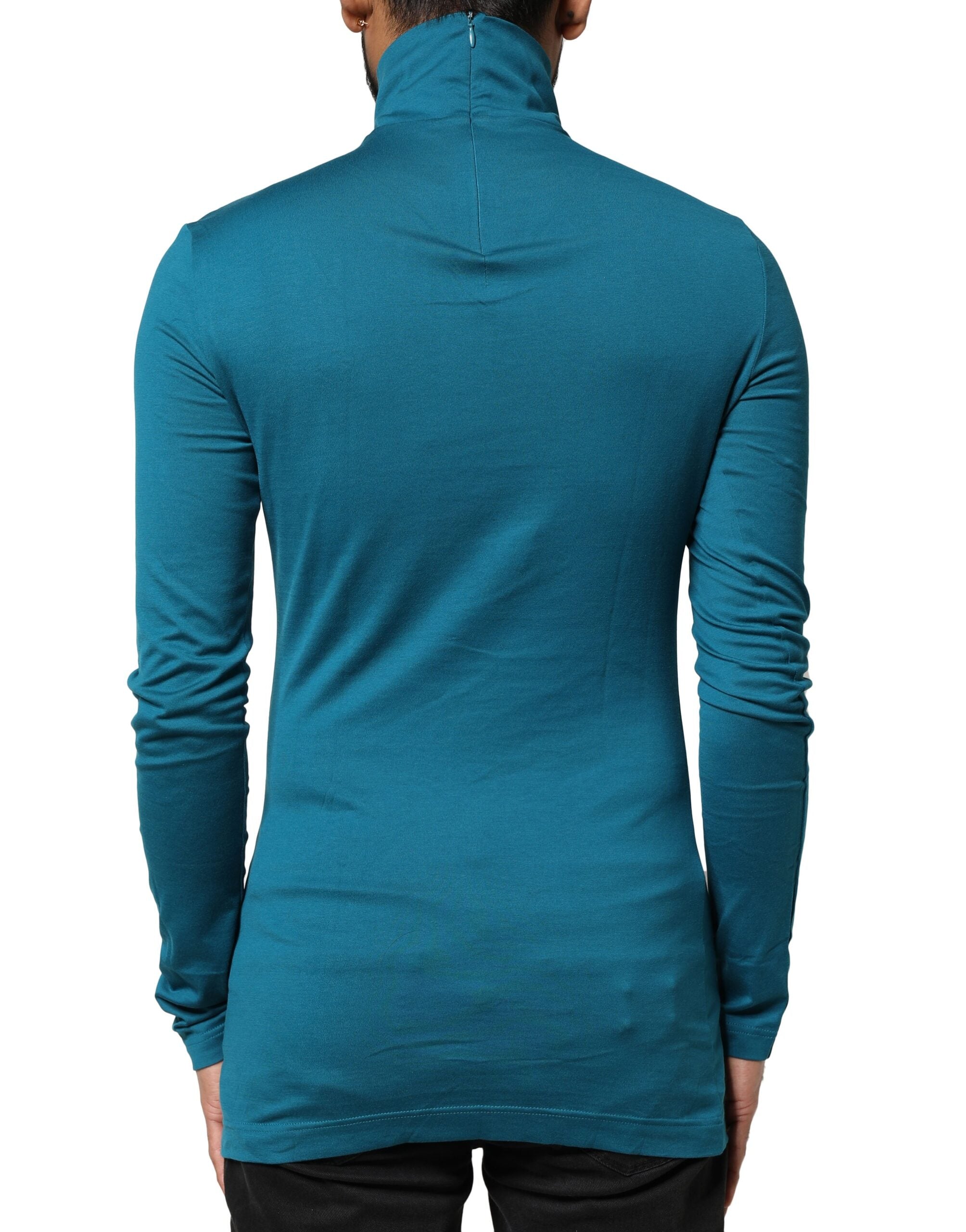 Blue Cotton Turtleneck Long Sleeves Sweater