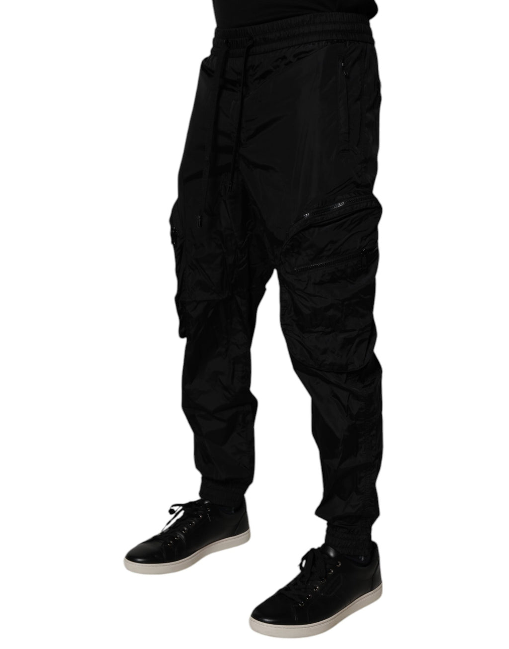 Black Nylon Cargo Jogger Men Sweatpants Pants