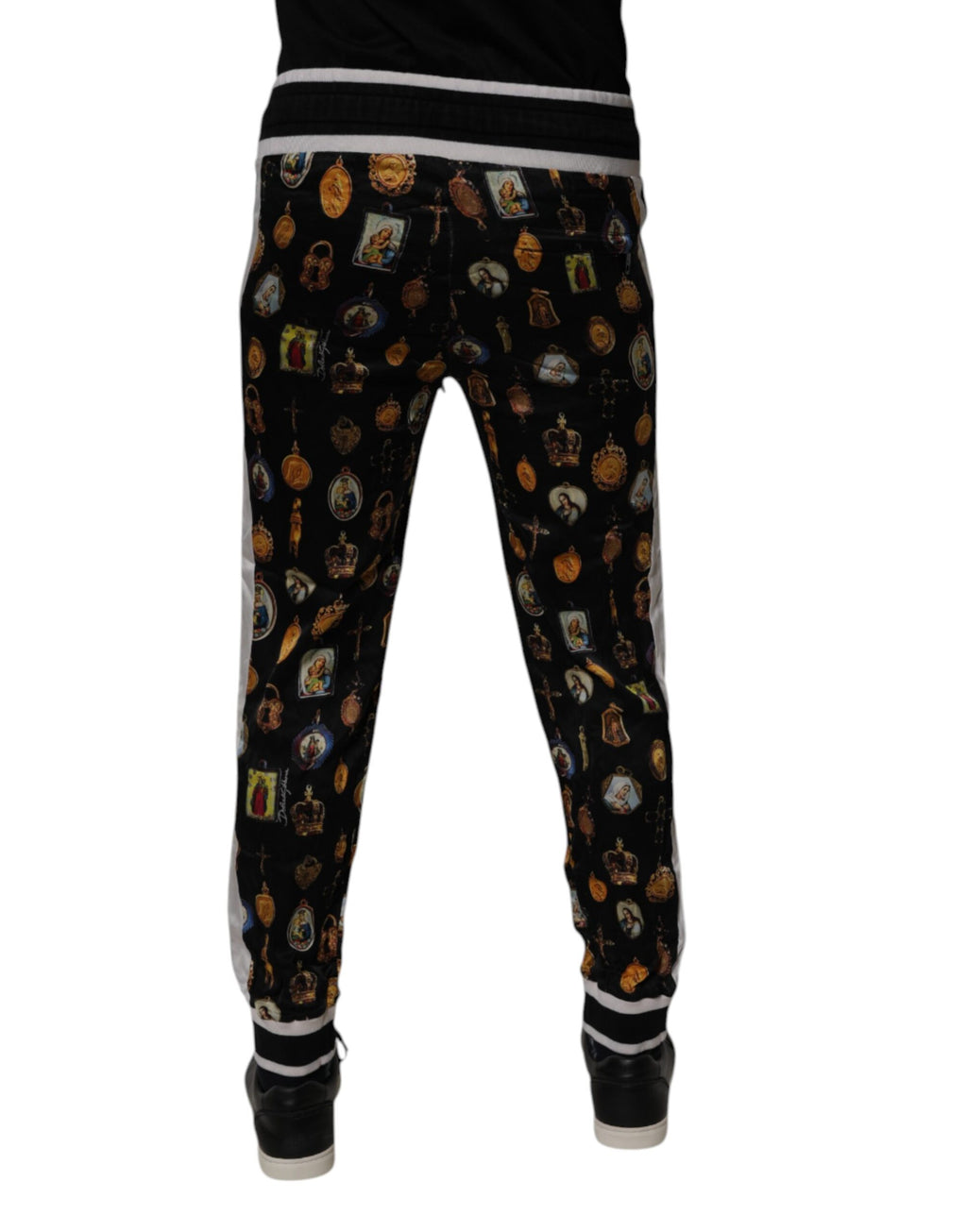 Black Religious Print Silk Men Jogger Pants