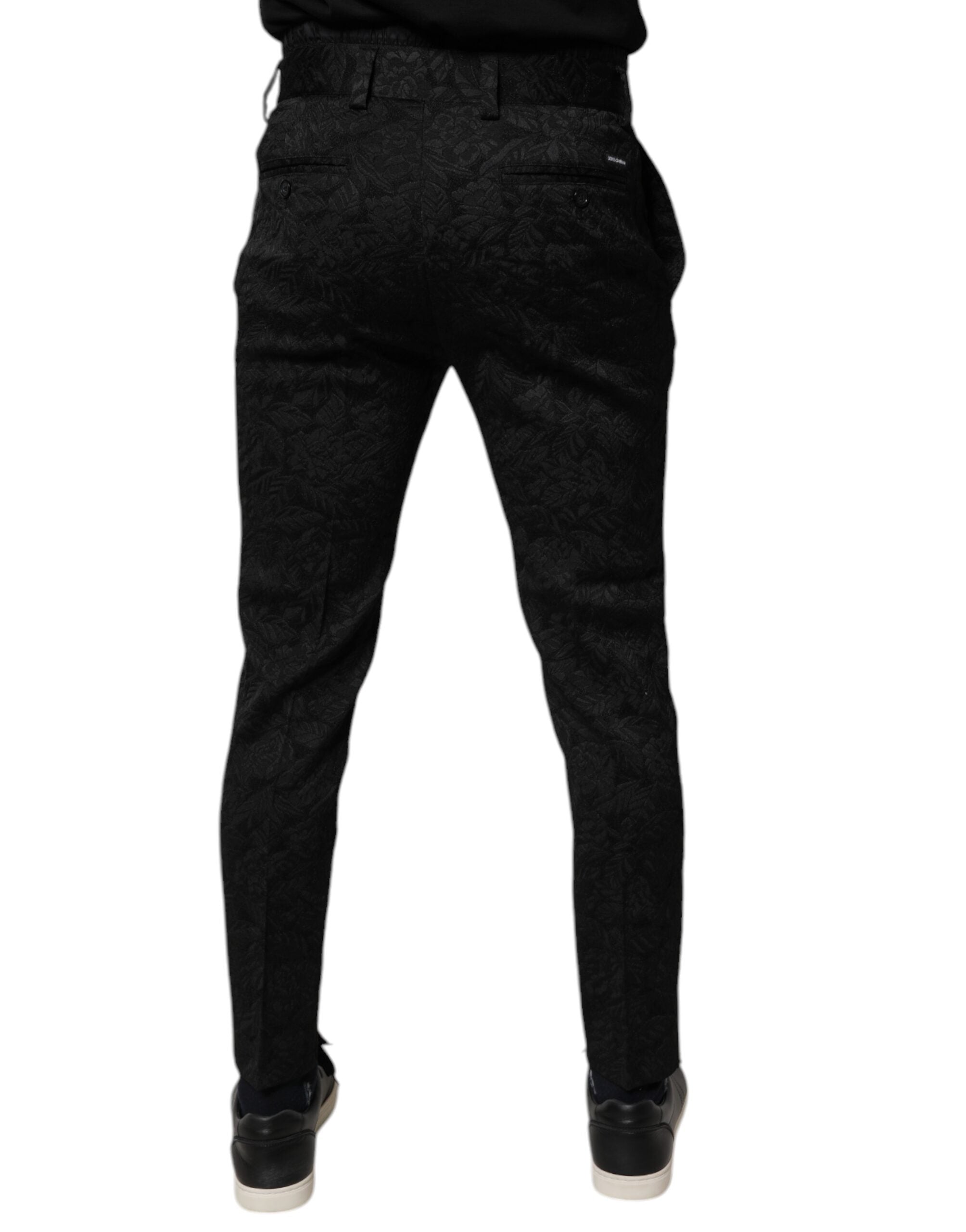 Black Brocade Polyester Skinny Dress Pants
