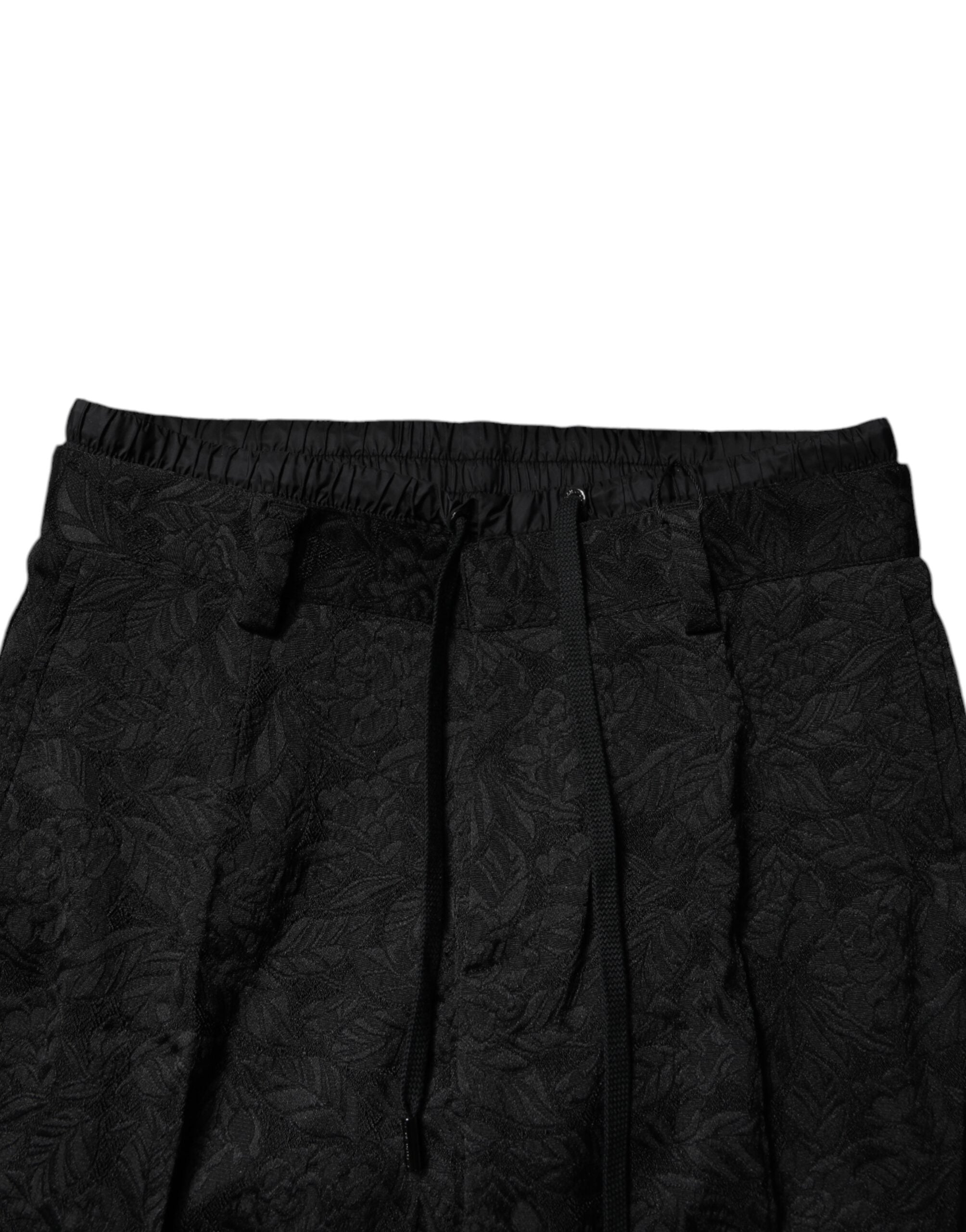 Black Brocade Polyester Skinny Dress Pants