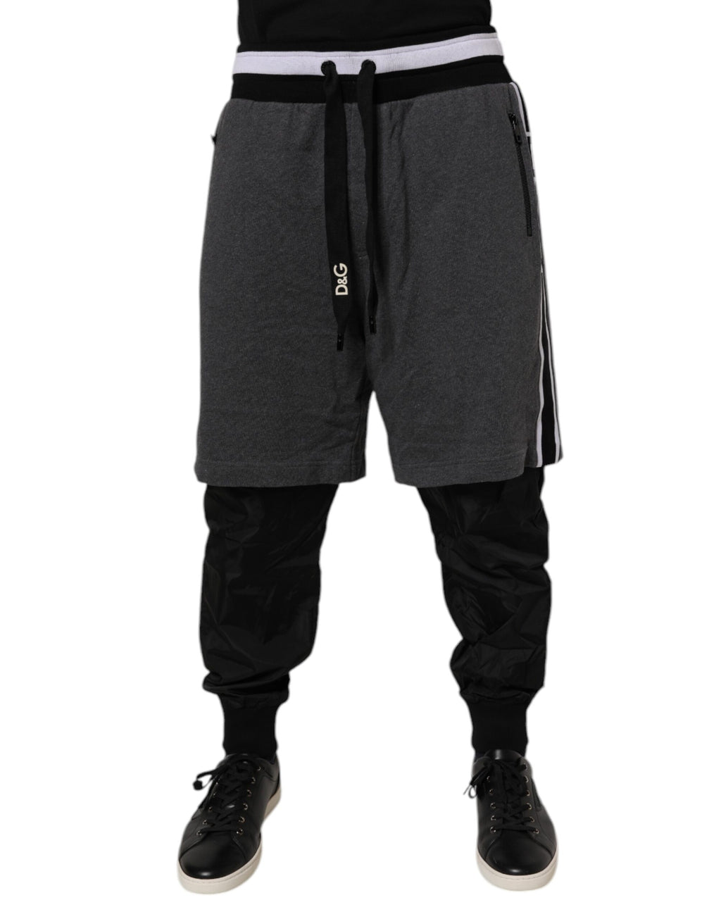 Black Gray Cotton Layered Men Sweatpants Pants