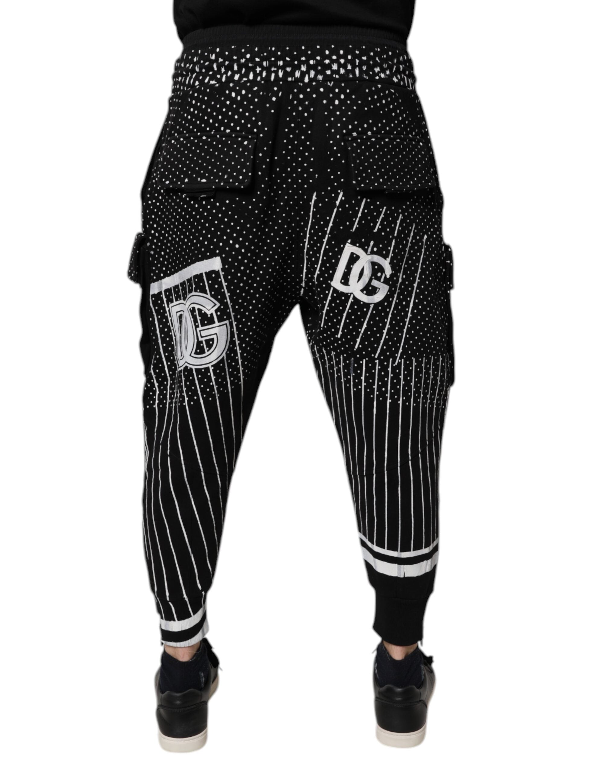 Black Polka Dot Stripes Cargo Jogger Sweatpants Pants