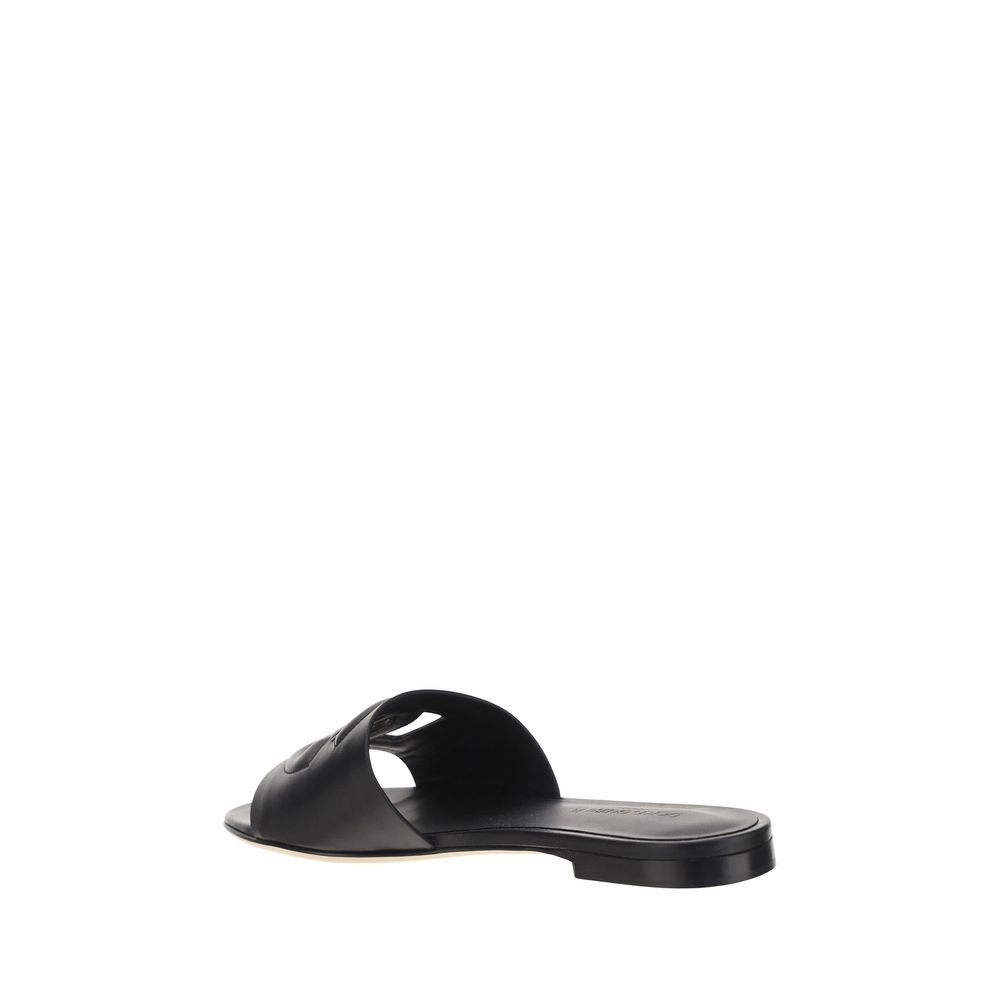 Dolce & Gabbana Black Calf Leather Bos Taurus Flat Sandals