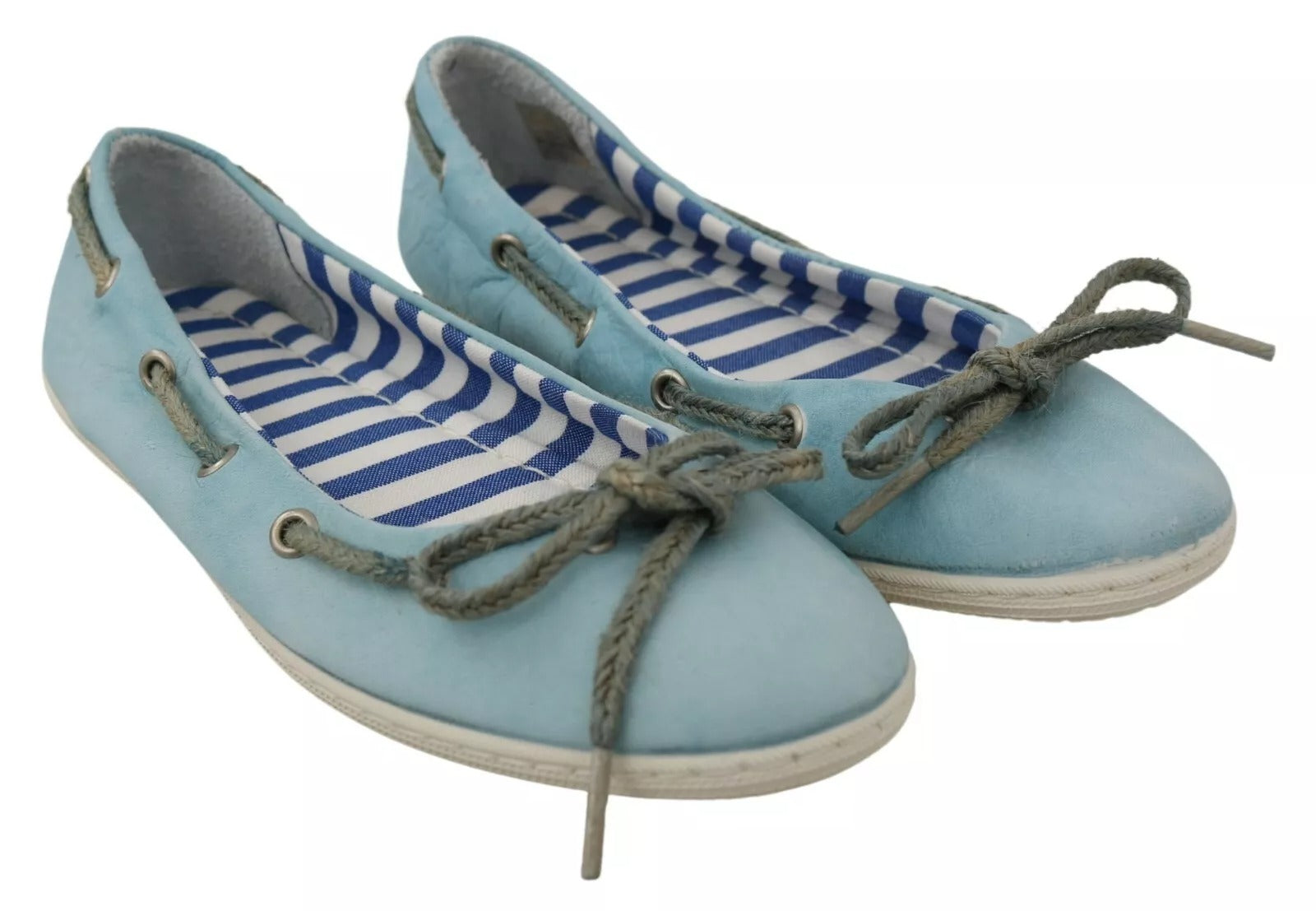 Sky Blue Suede Lace Bow Loafers Ballet Flat Shoes