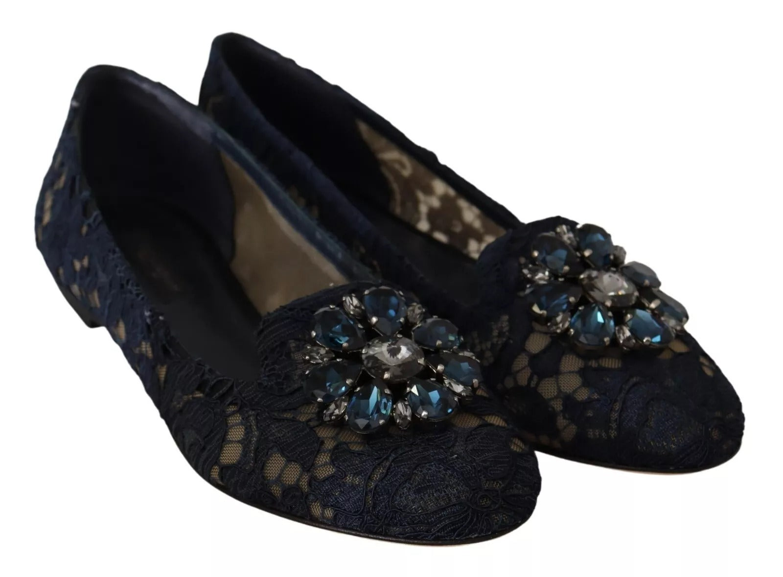 Blue Crystal Loafer Lace Ballet Flats Shoes
