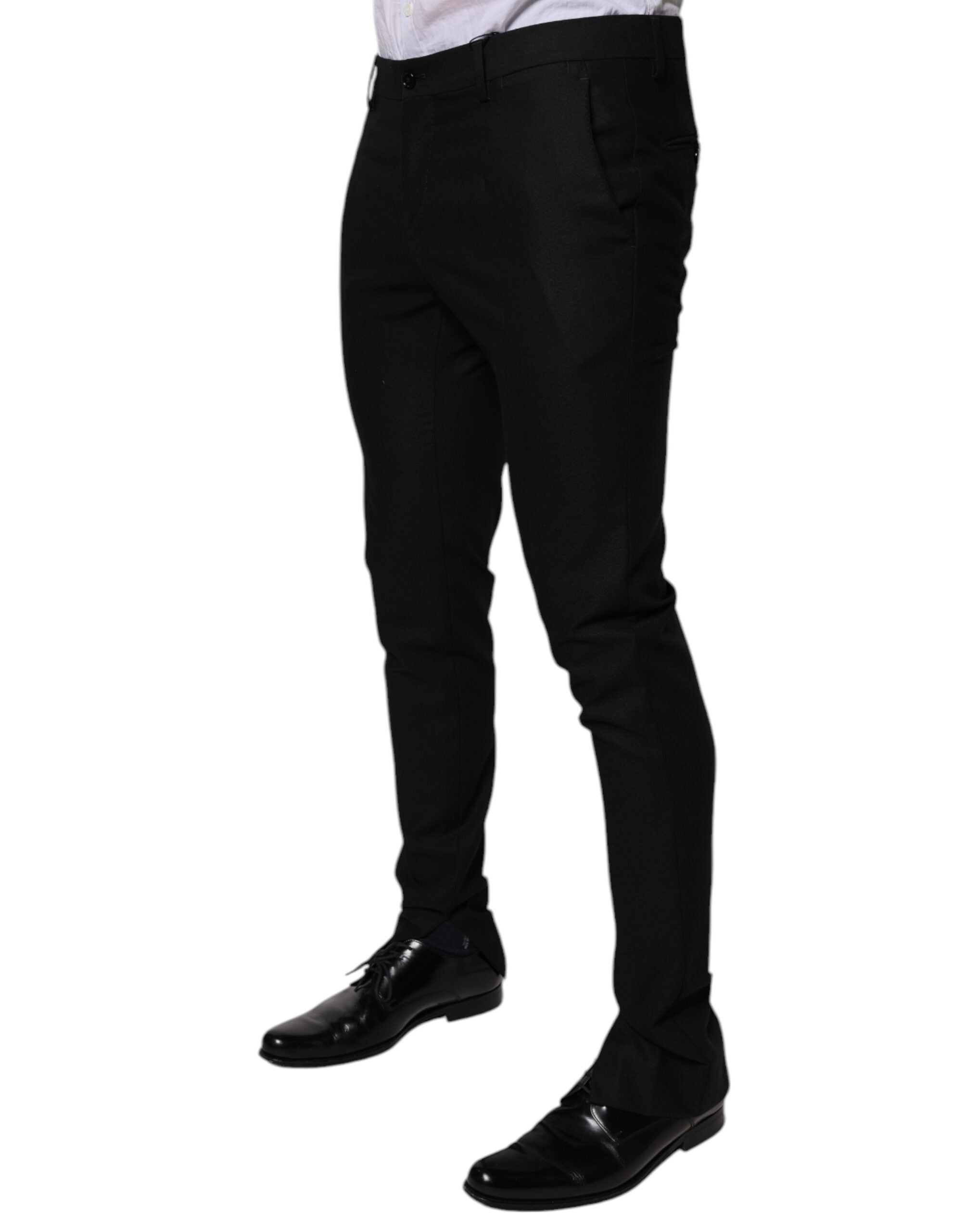 Black Virgin Wool MenSkinny Dress Formal Pants