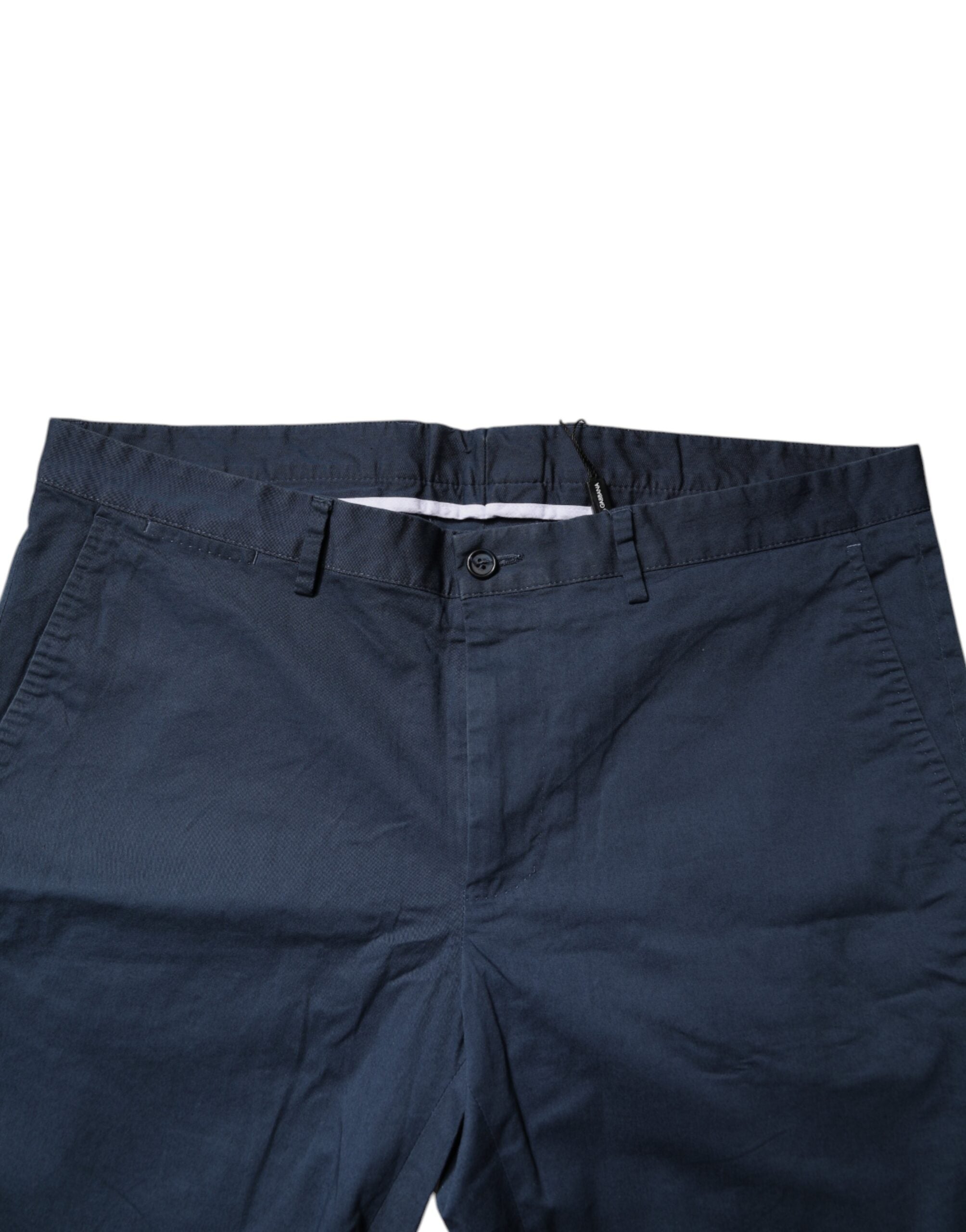 Blue Cotton Mid Waist Men Bermuda Shorts