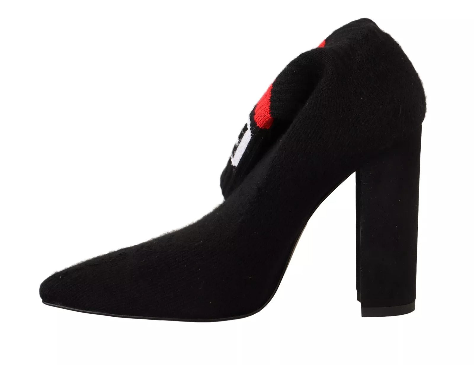 Black Suede Logo Socks Block Heel Ankle Boots Shoes