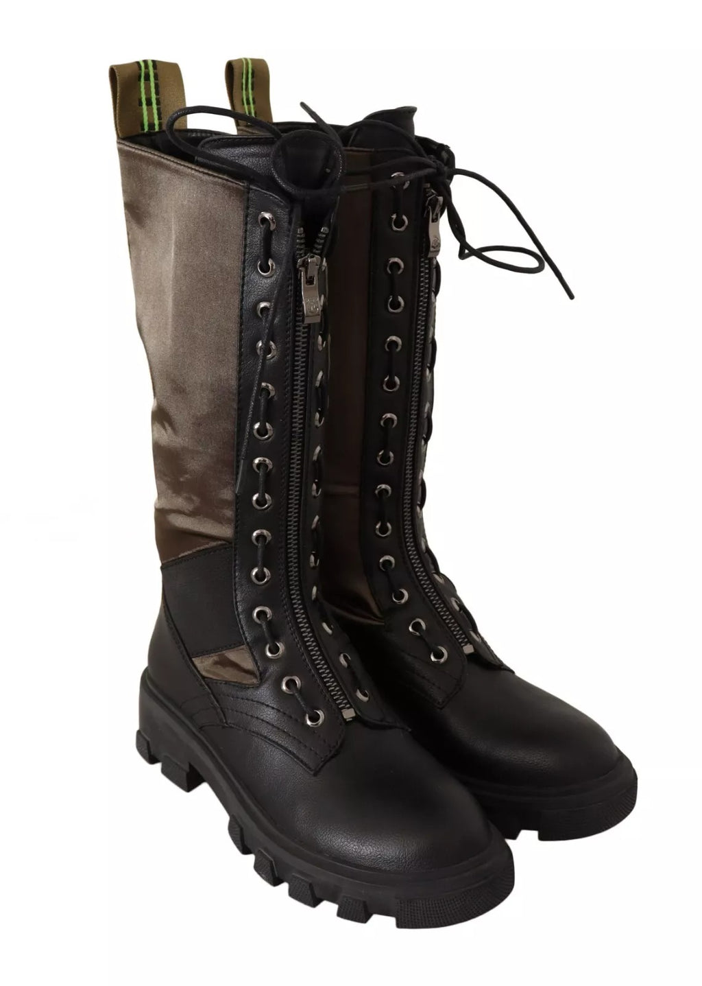 Black Green High Combat Boots Lace Up Military Shoes