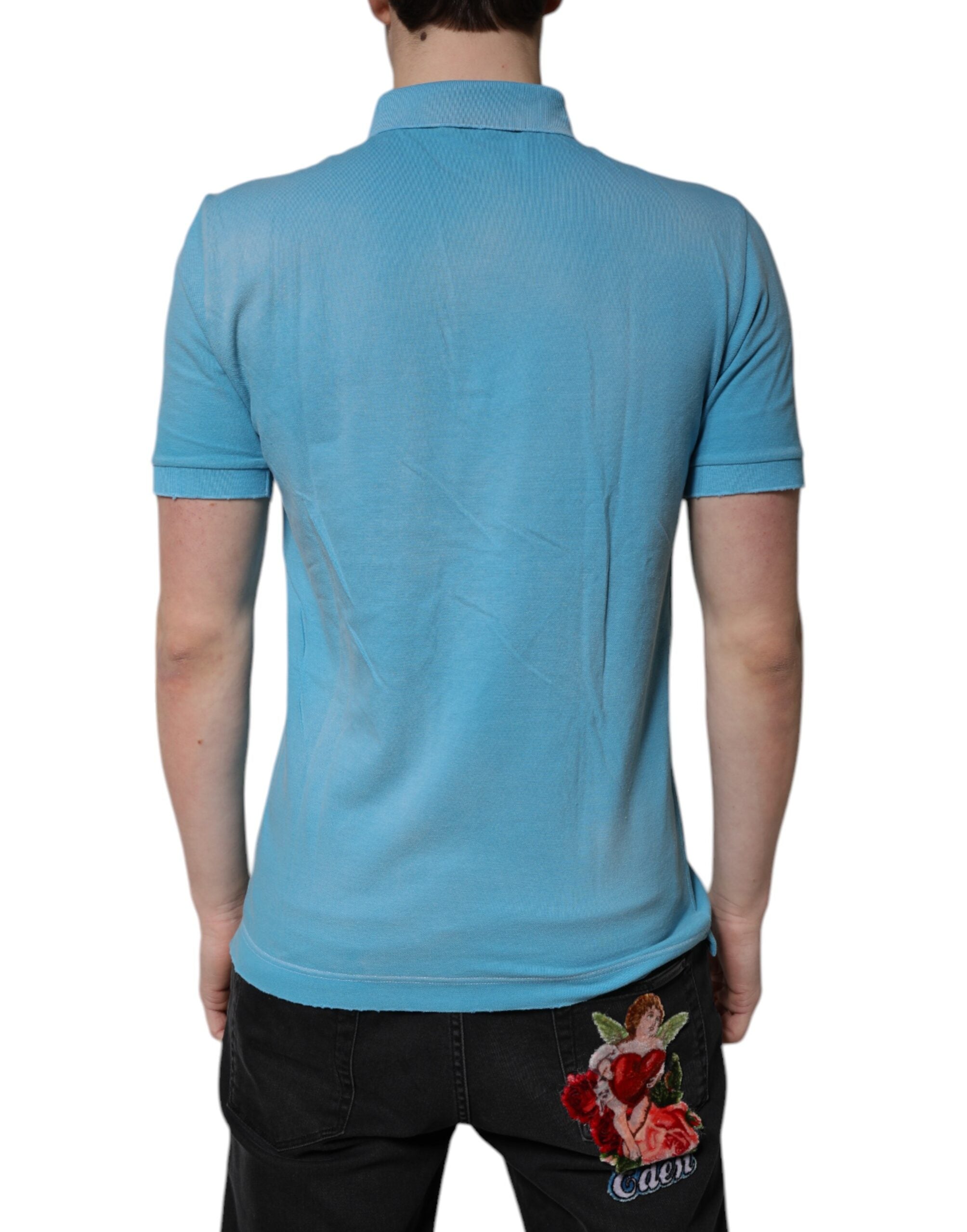 Blue Cotton Crown Collared Men Polo T-shirt
