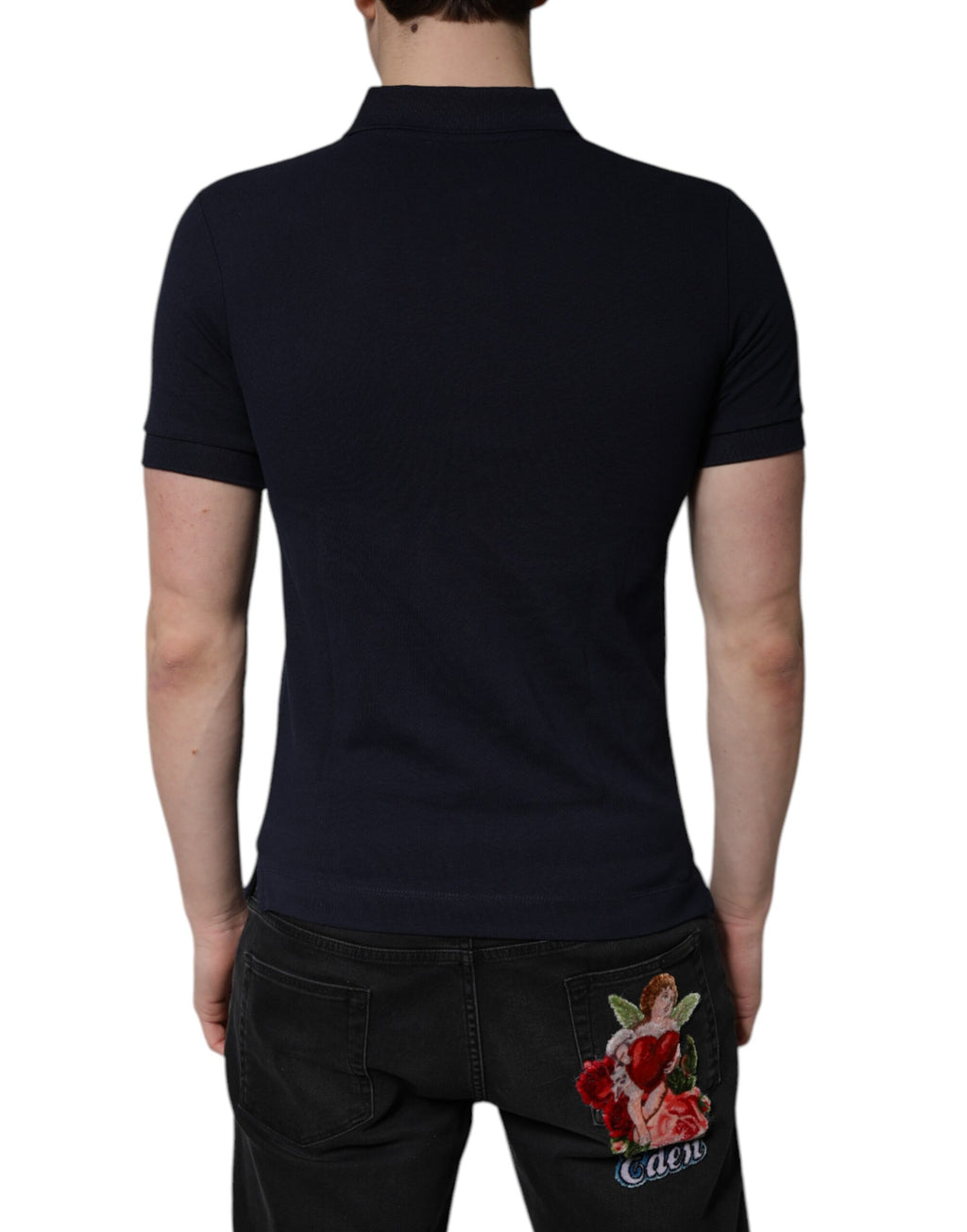 Dark Blue Cotton Crown Collared Polo T-shirt