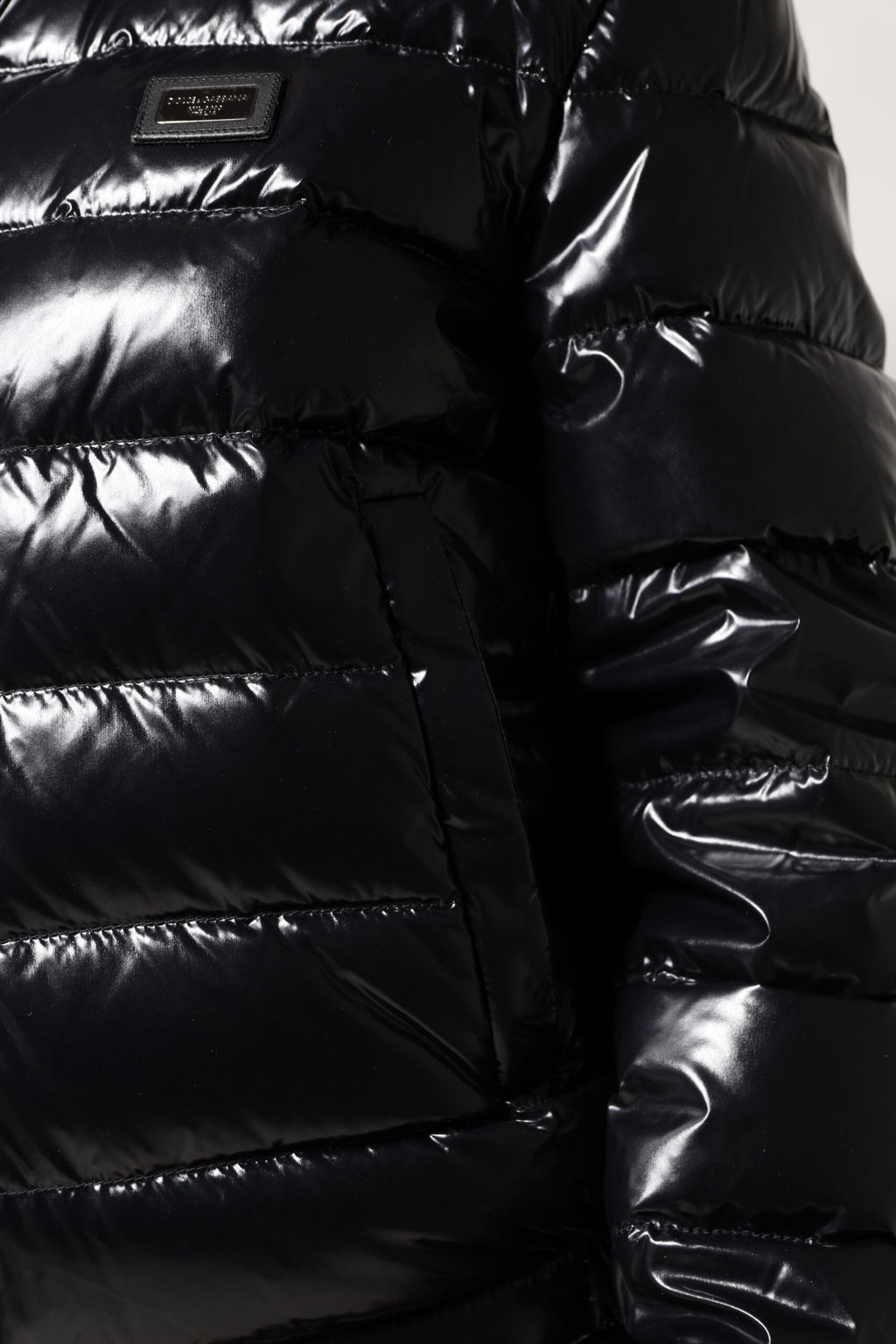 Dolce & Gabbana Black Logo Plaque Full Zip Puffer Jacket