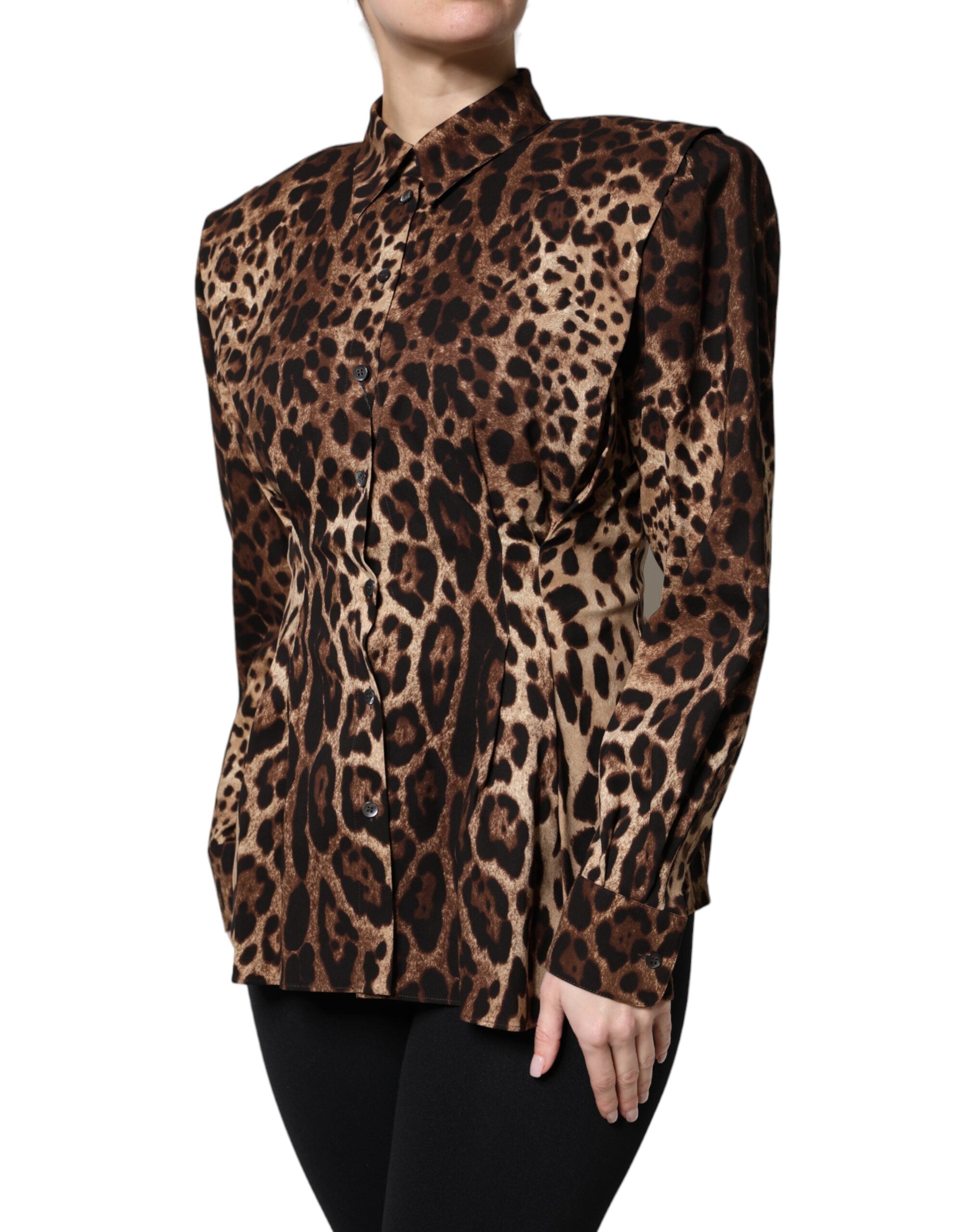 Brown Leopard Silk Button Down Coat Jacket