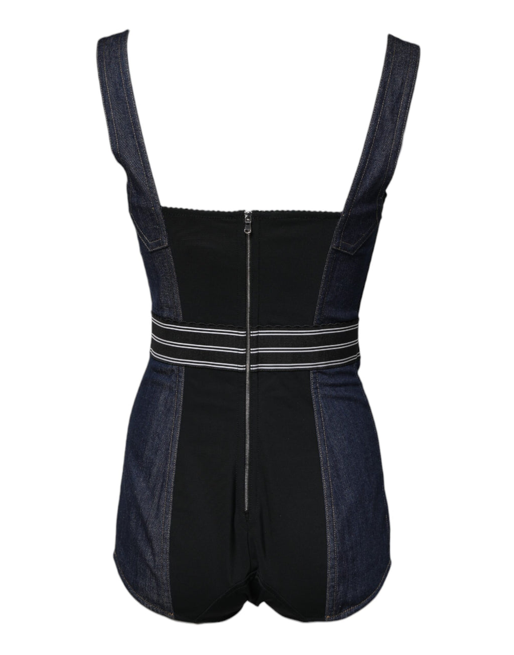 Blue Cotton Stretch Sleeveless Bodycon Denim Bodysuit