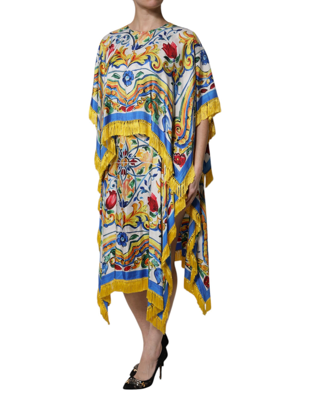 Multicolor Majolica Kaftan Short Sleeves Maxi Dress