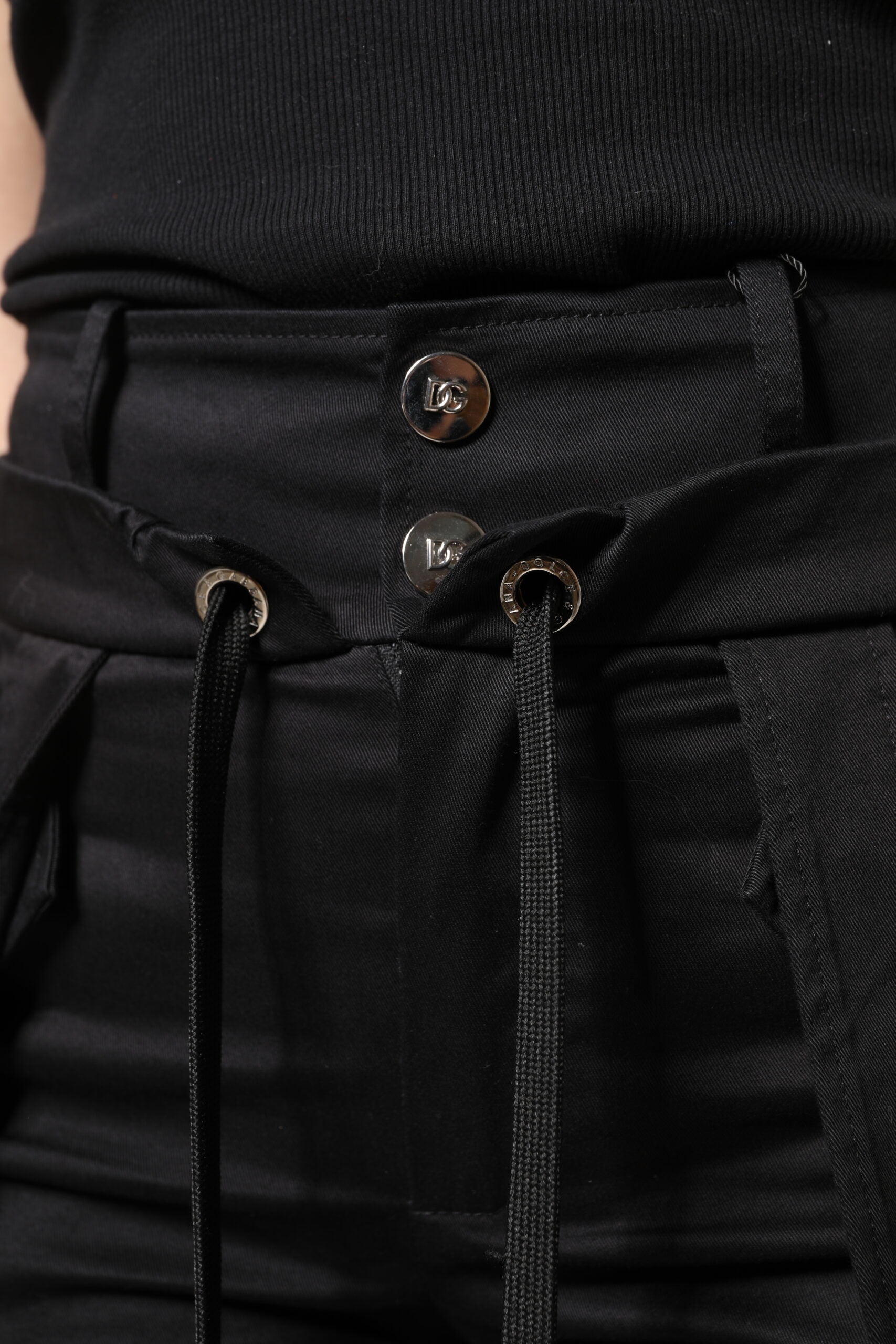 Black Cotton High Waist Cargo Pants