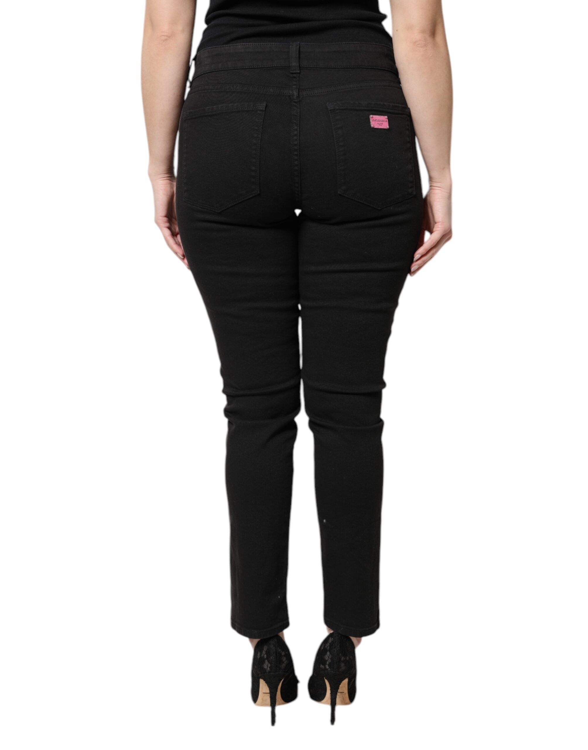 Black Cotton High Waist Skinny Denim Jeans
