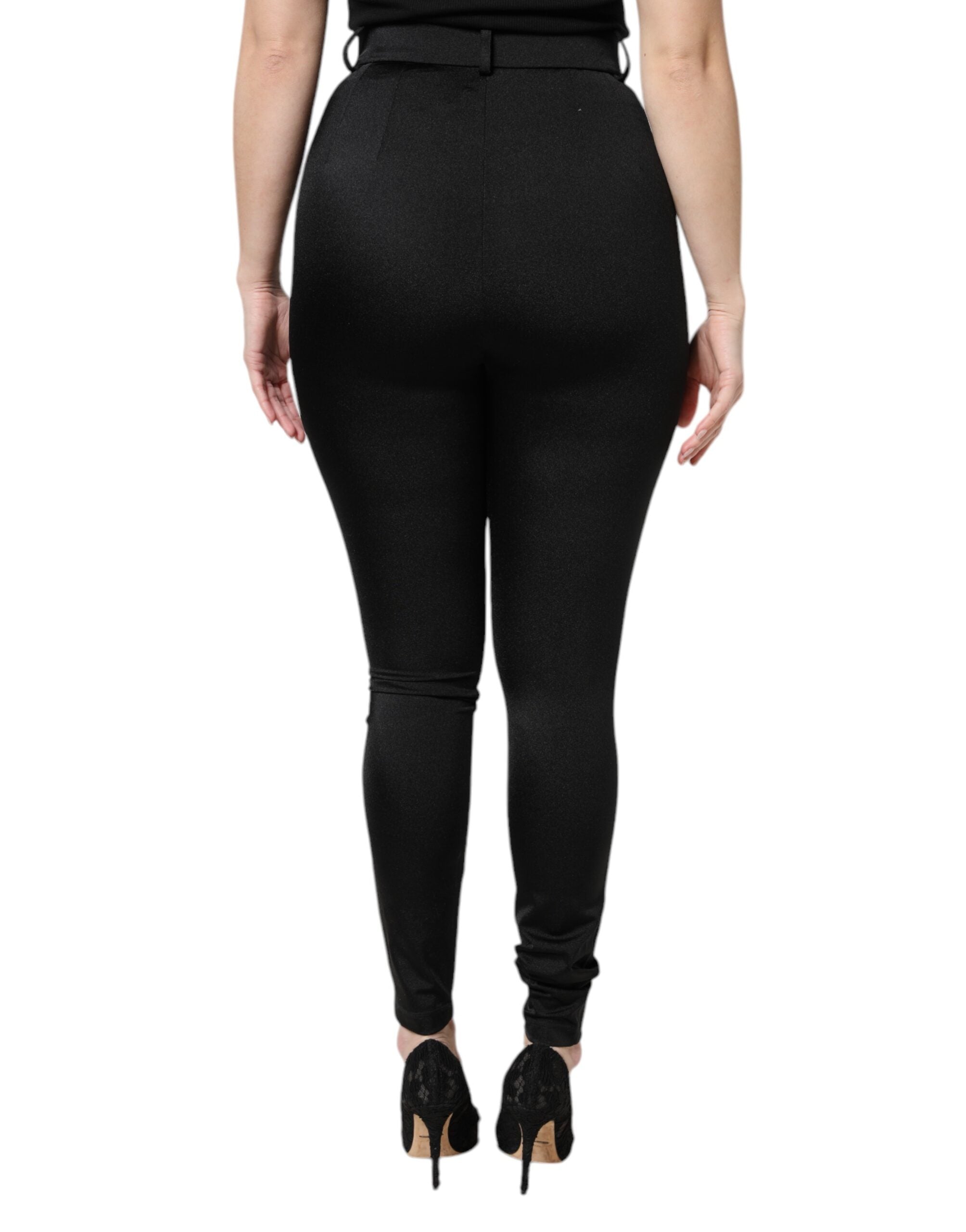 Black Nylon High Waist Slim Fit Pants
