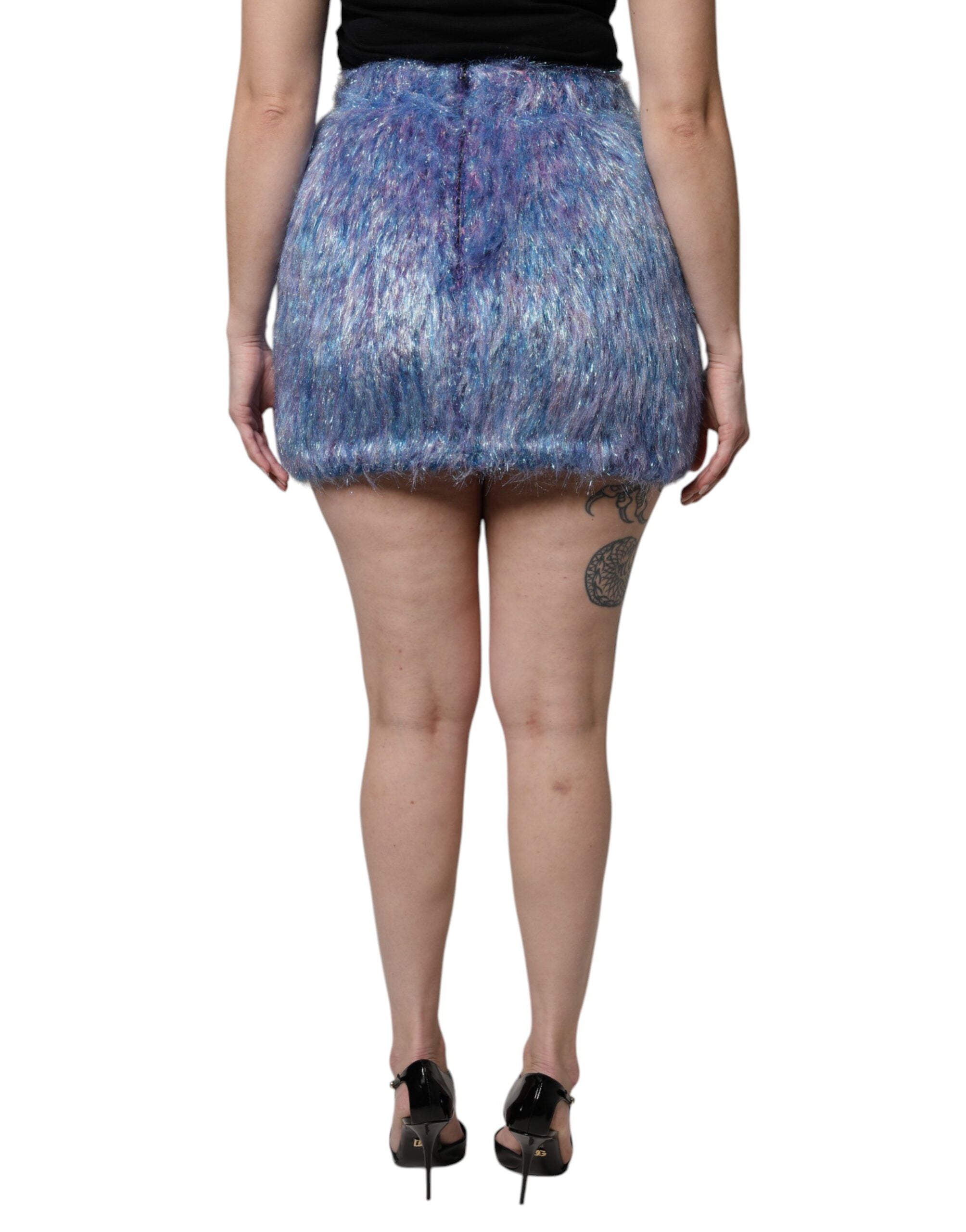 Multicolor Plush Fabric High Waist Mini Skirt