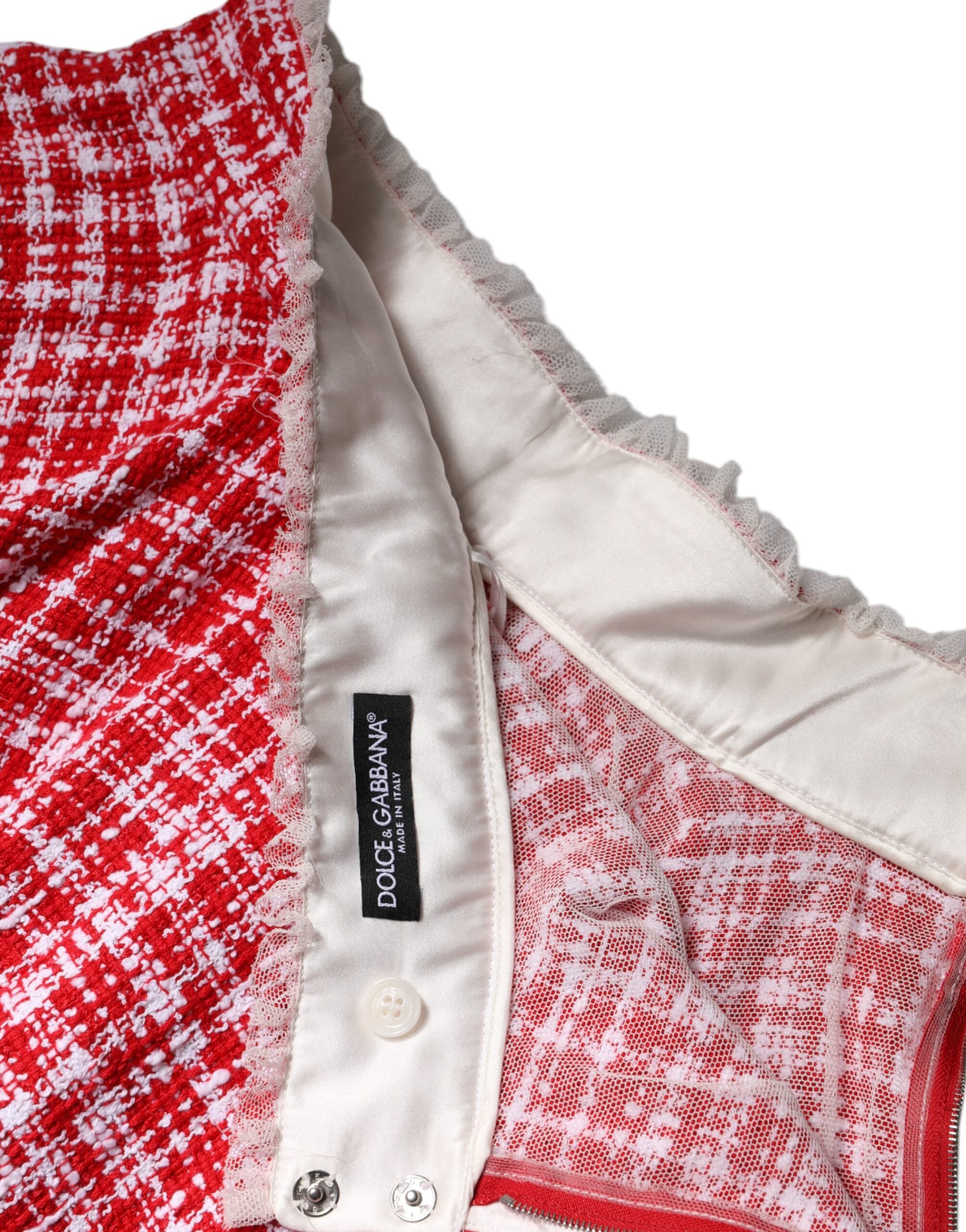 Red White High Waist A-line Above Knee Skirt