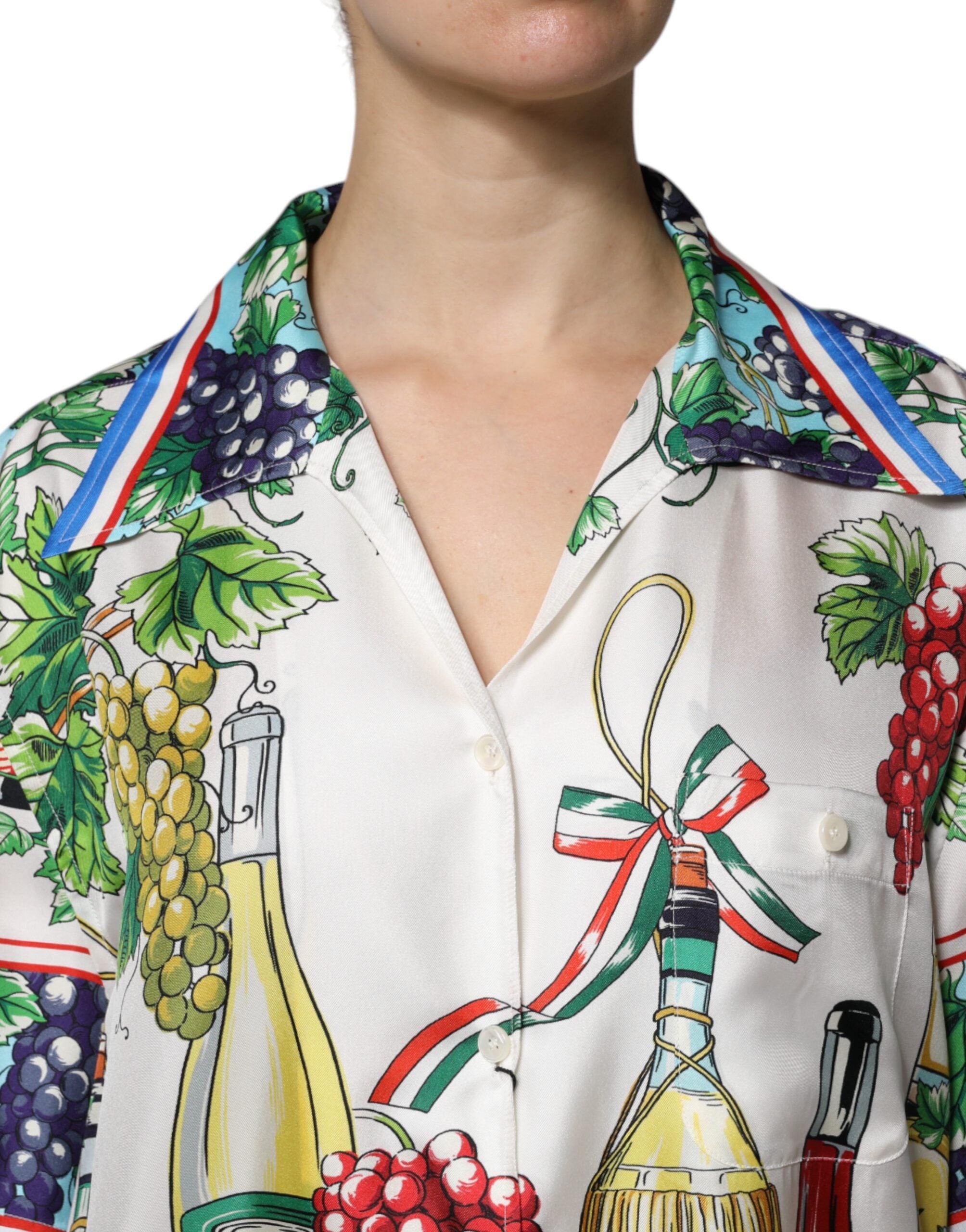 Multicolor Short Sleeve Silk Food Shirt Top