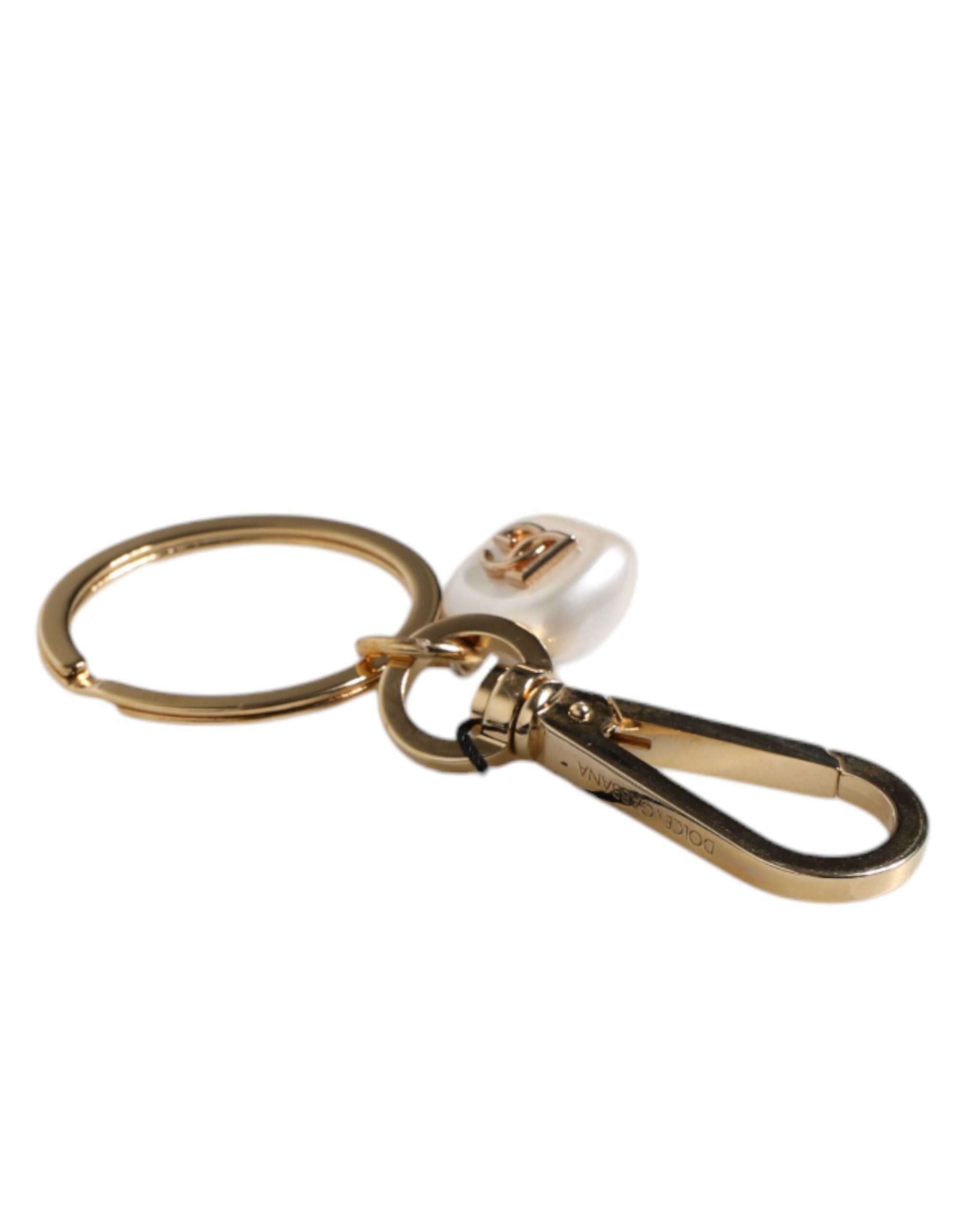 Chic Gold Brass Faux Pearl Letter Charm Keyring Keychain