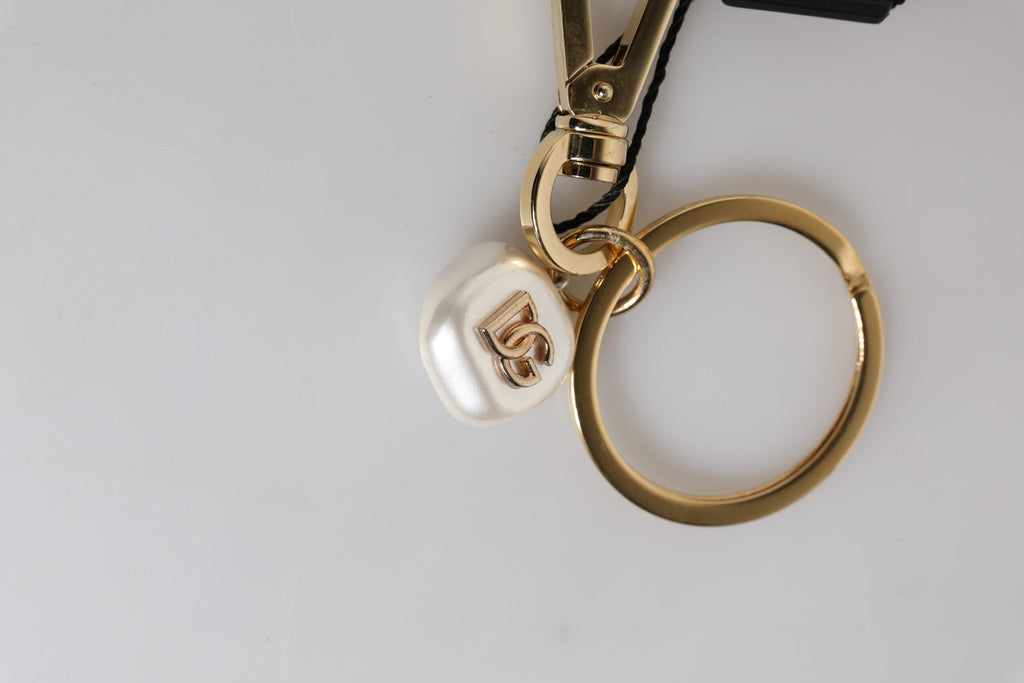 Chic Gold Brass Faux Pearl Letter Charm Keyring Keychain