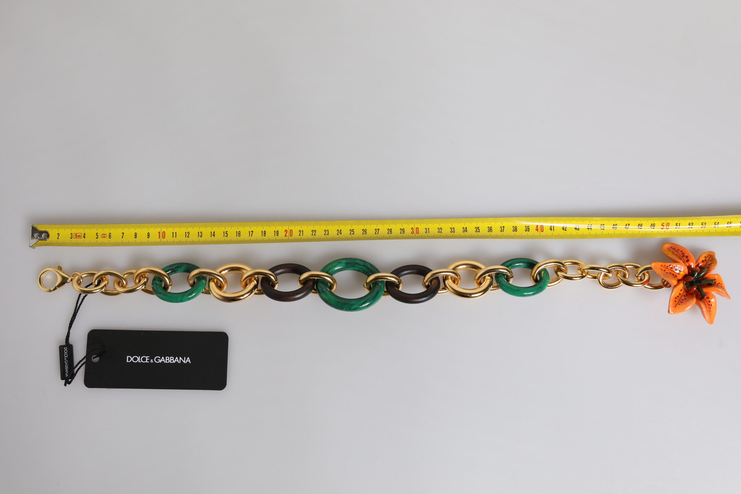 Multicolor Gold Brass Orange Lily Floral Chain Necklace