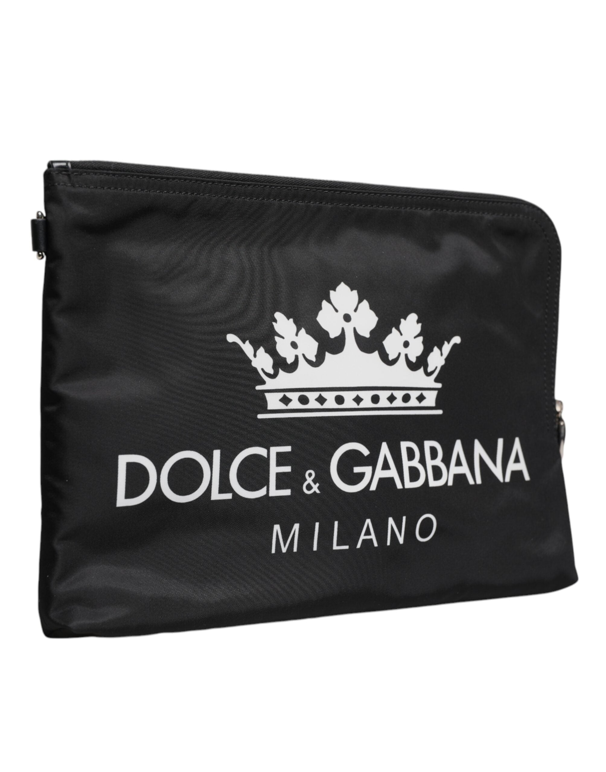 Black DG Milano Print Nylon Pouch Clutch Bag