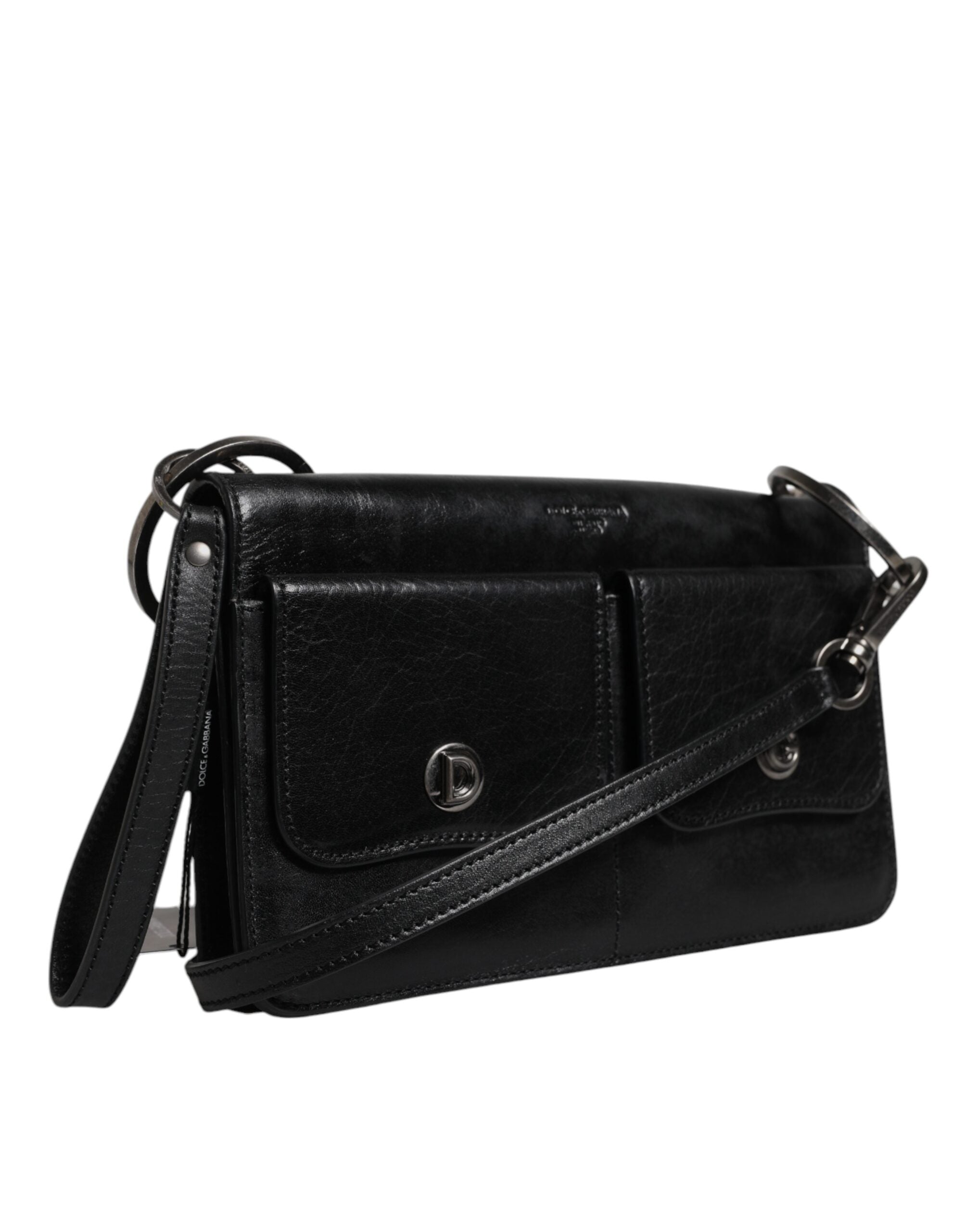 Black Leather Logo Purse Shoulder Crossbody Bag