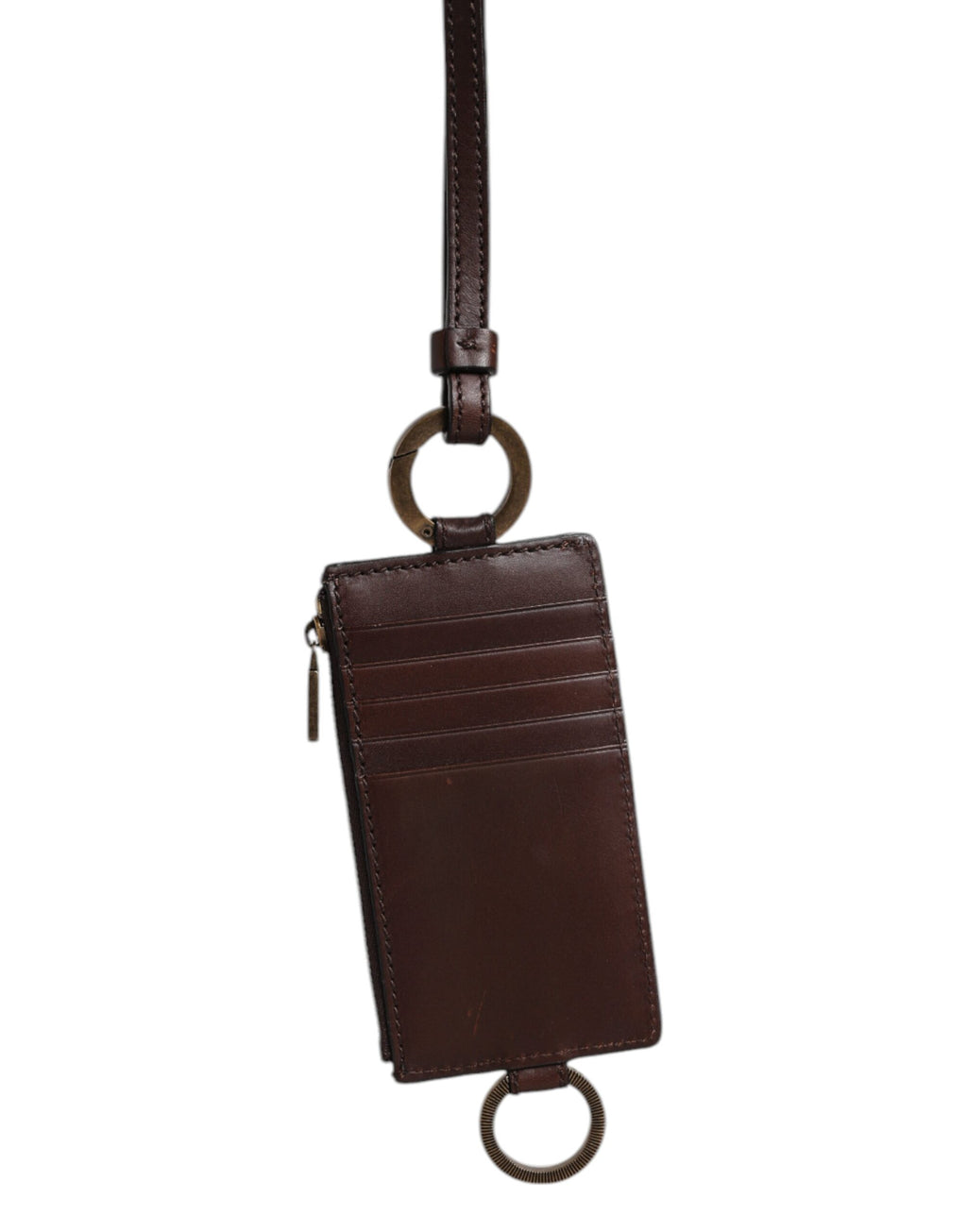 Brown Calf Leather Lanyard Logo Card Holder Wallet