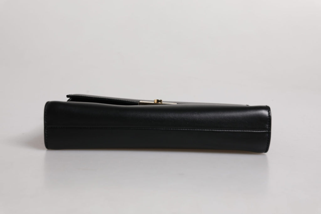 Black Leather Logo Plaque Document Briefcase Bag