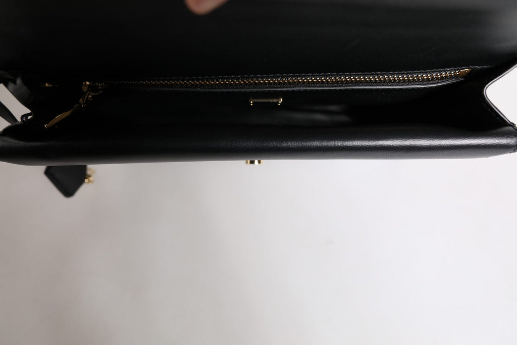 Black Leather Logo Plaque Document Briefcase Bag