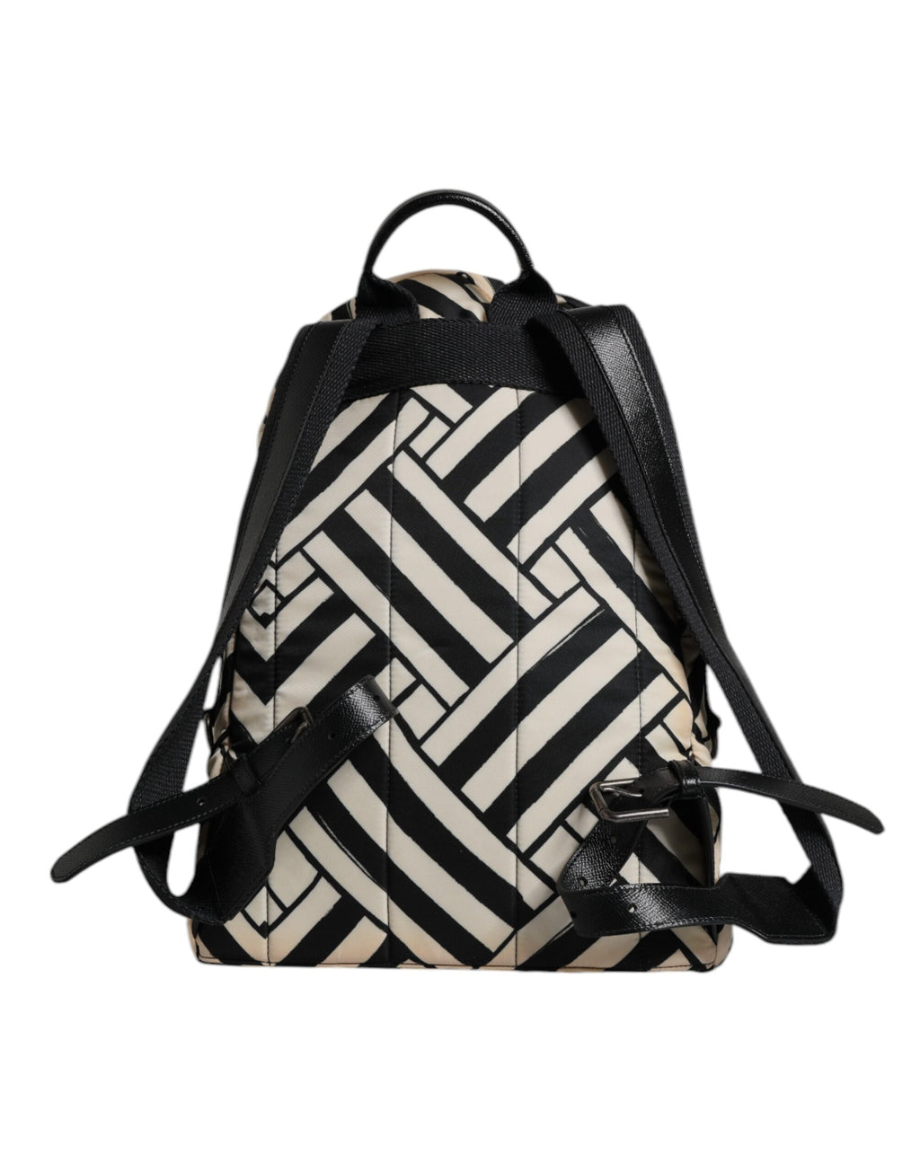 Black White Nylon Leather Travel Back Pack Bag