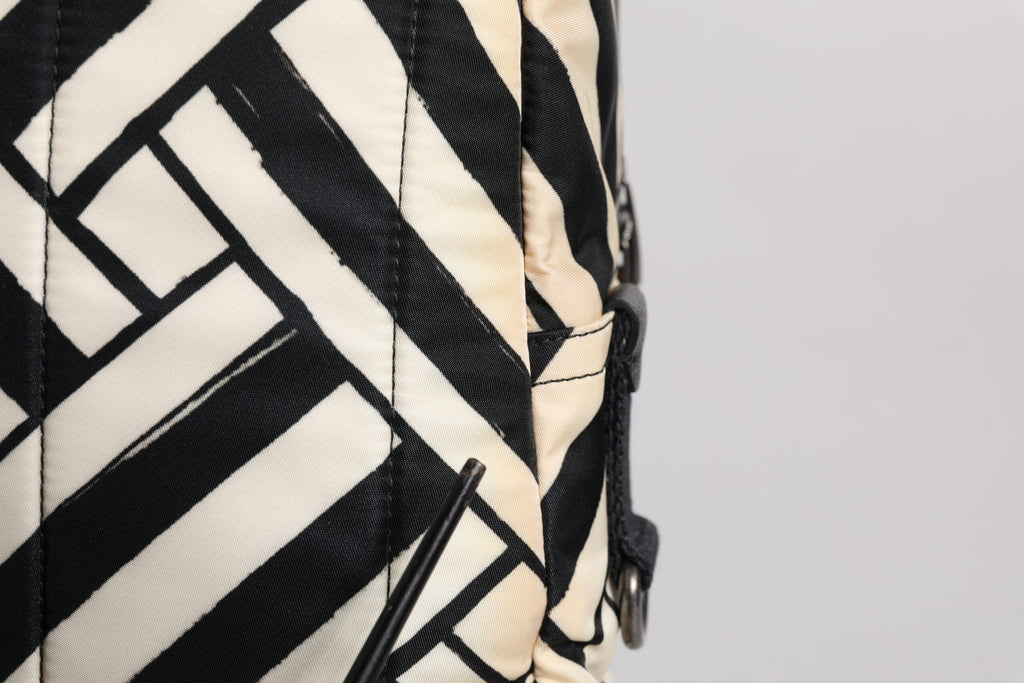 Black White Nylon Leather Travel Back Pack Bag