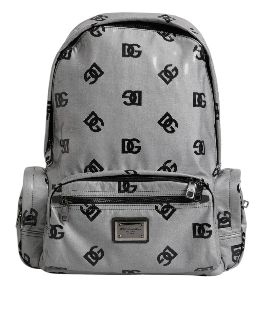 Polyester Gray Black DG Logo Plaque Backpack Bag