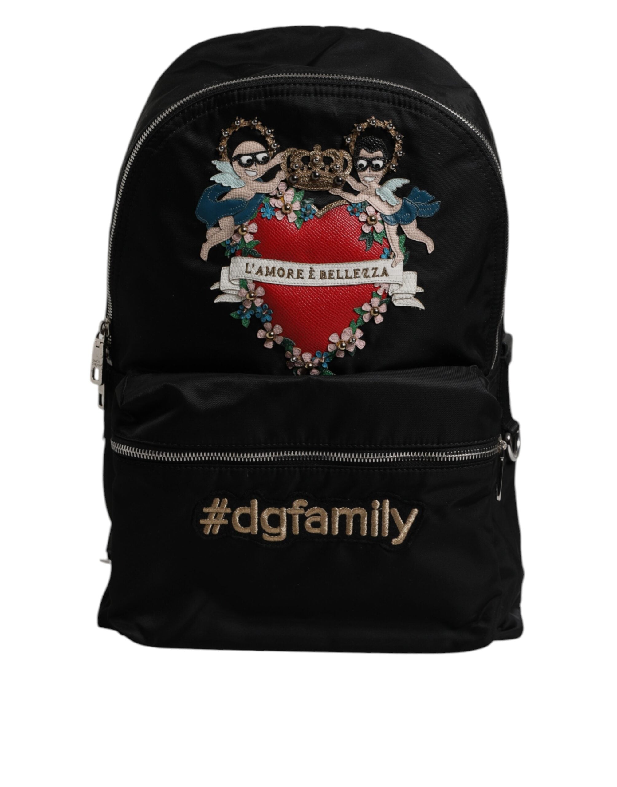 Black Nylon #DGFAMILY Embellished Backpack VULCANO Bag
