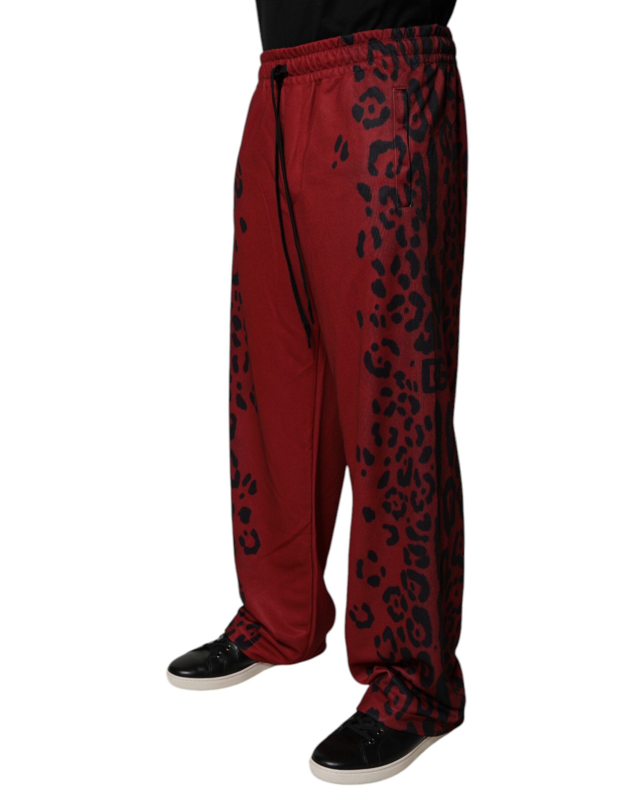 Red Leopard Print Polyester Men Jogger Pants