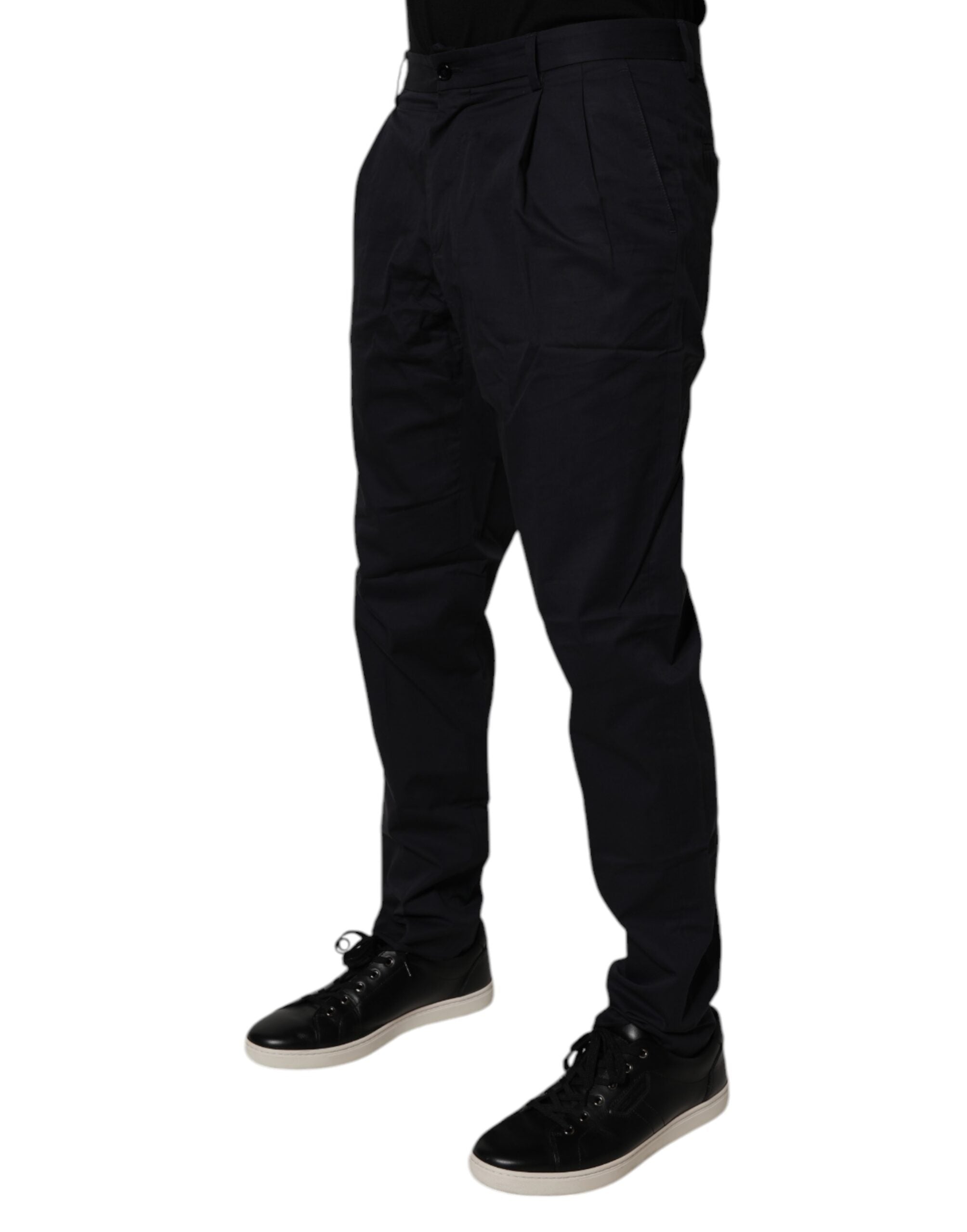 Dark Blue Cotton Tapered Formal Pants