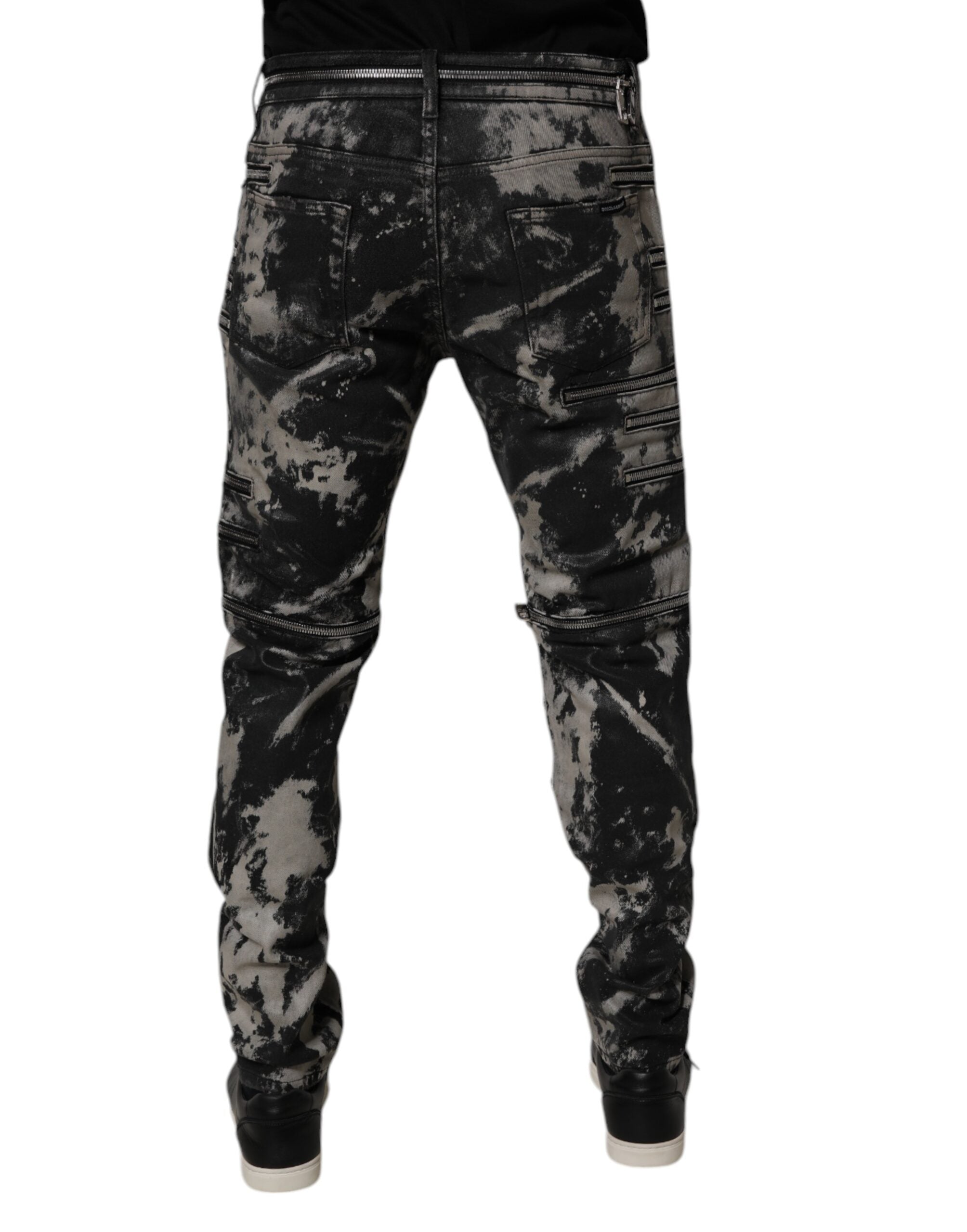 Black Tie Dye Cotton Skinny Zip Denim Jeans